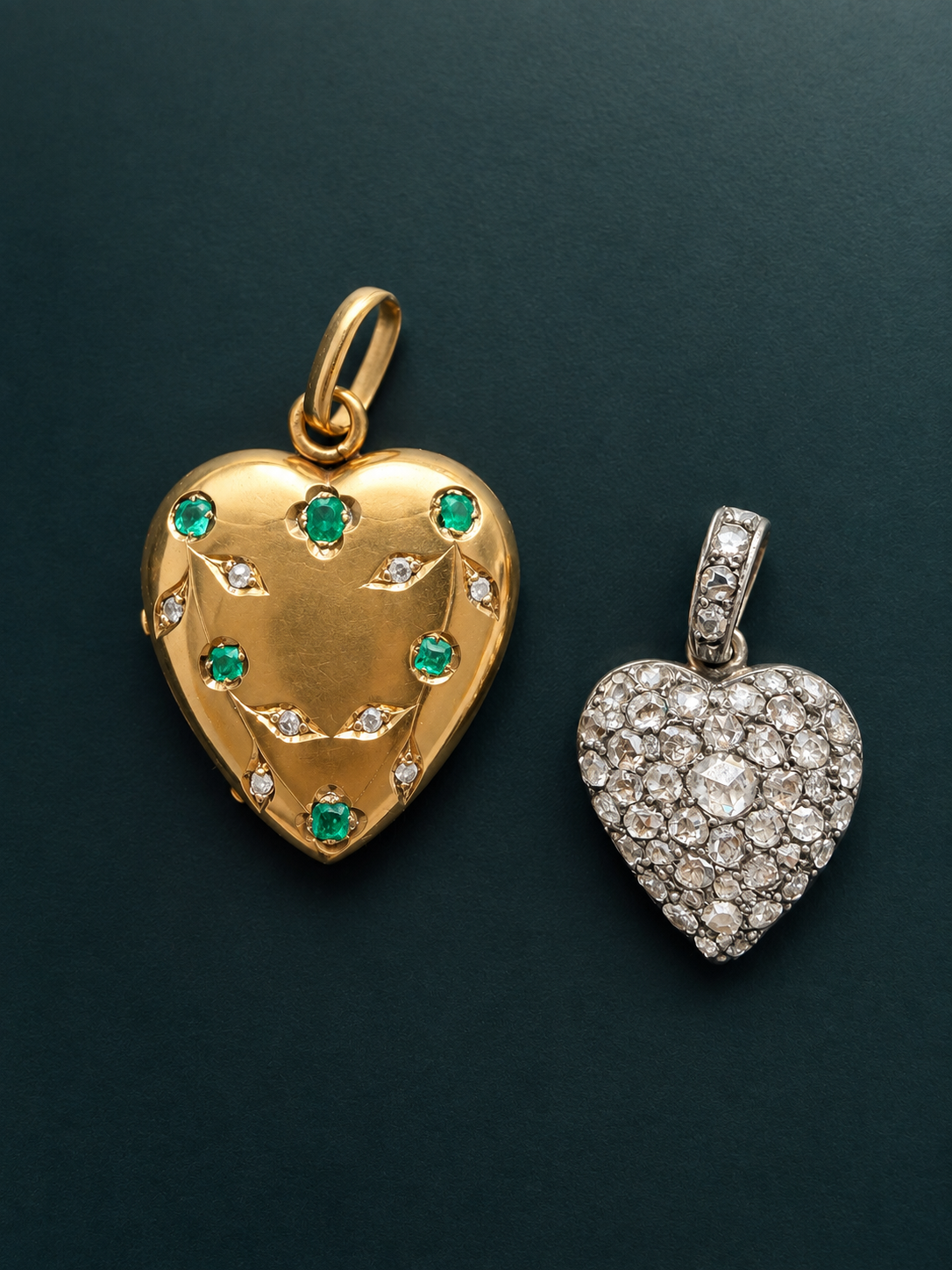 Victorian 18K Gold Heart Pendant with 1.85ct Rose Cut Diamonds