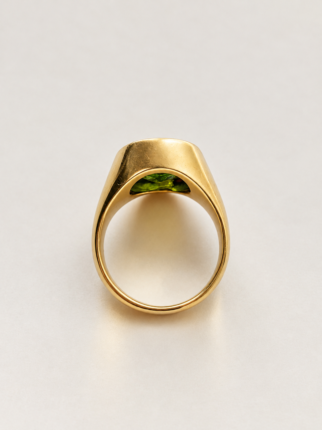 French Antique solid 18K Gold Peridot Signet Ring