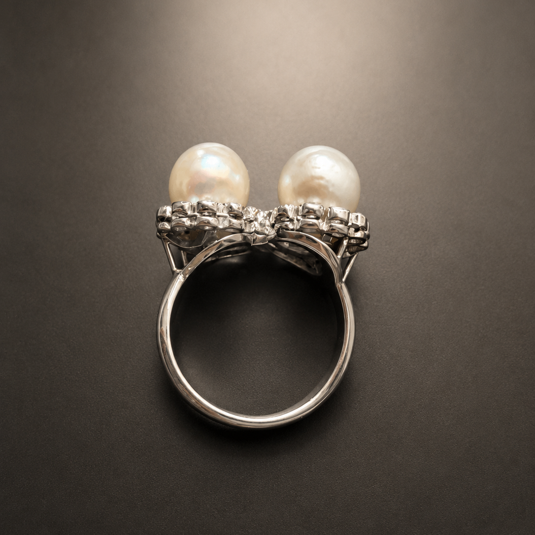 Art Deco 18K Gold LFG certified Natural Pearl & Diamond Ring