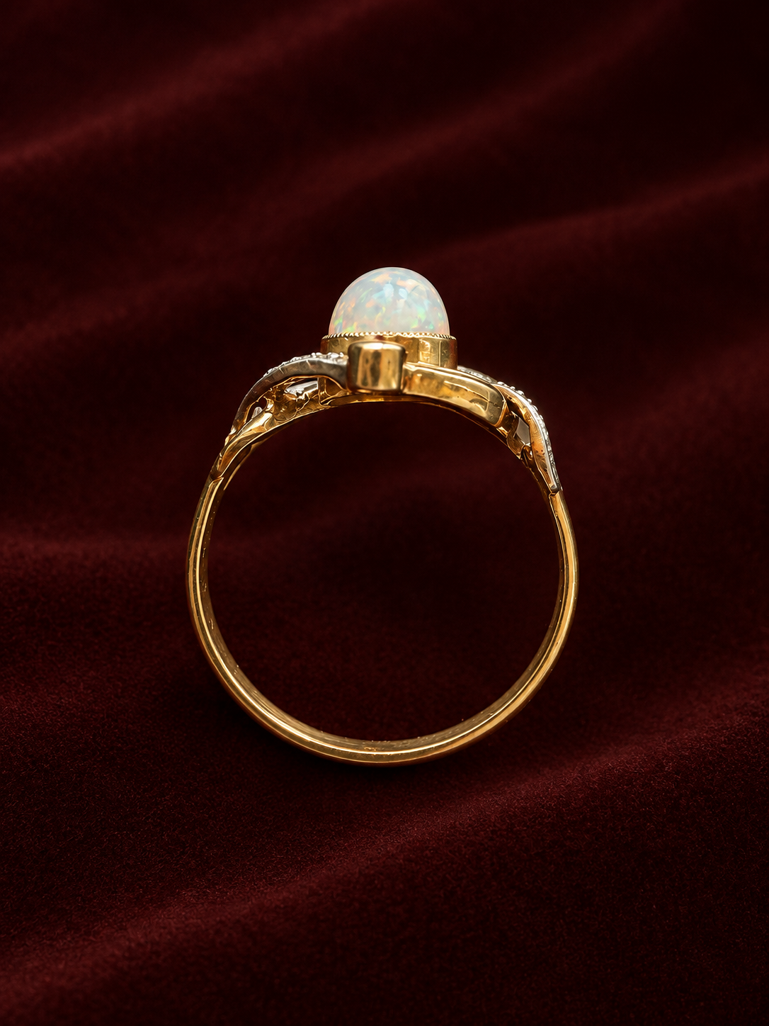 Antique French 18K gold opal and ruby diamond ring