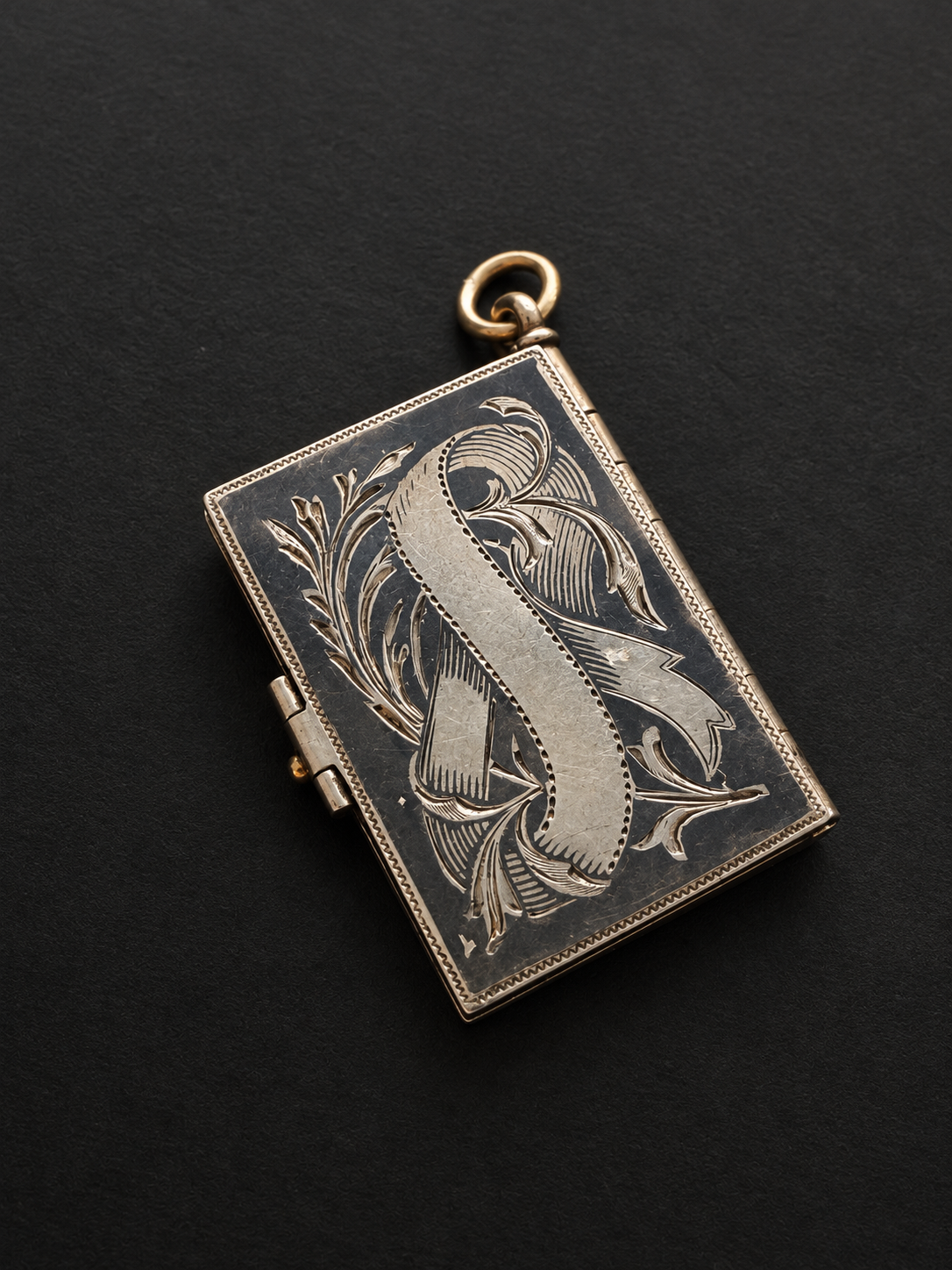 Antique Niello Silver “Souvenir” memory book locket pendant