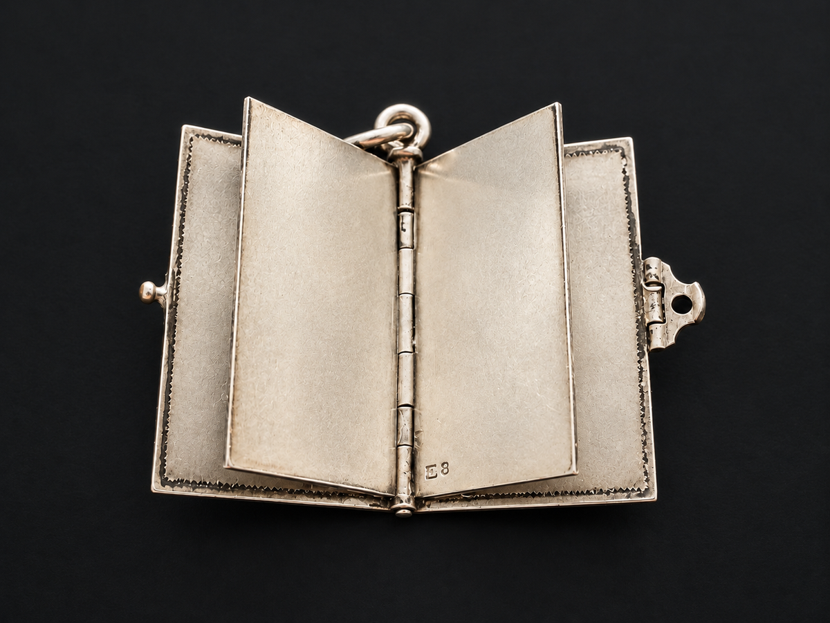 Antique Niello Silver “Souvenir” memory book locket pendant