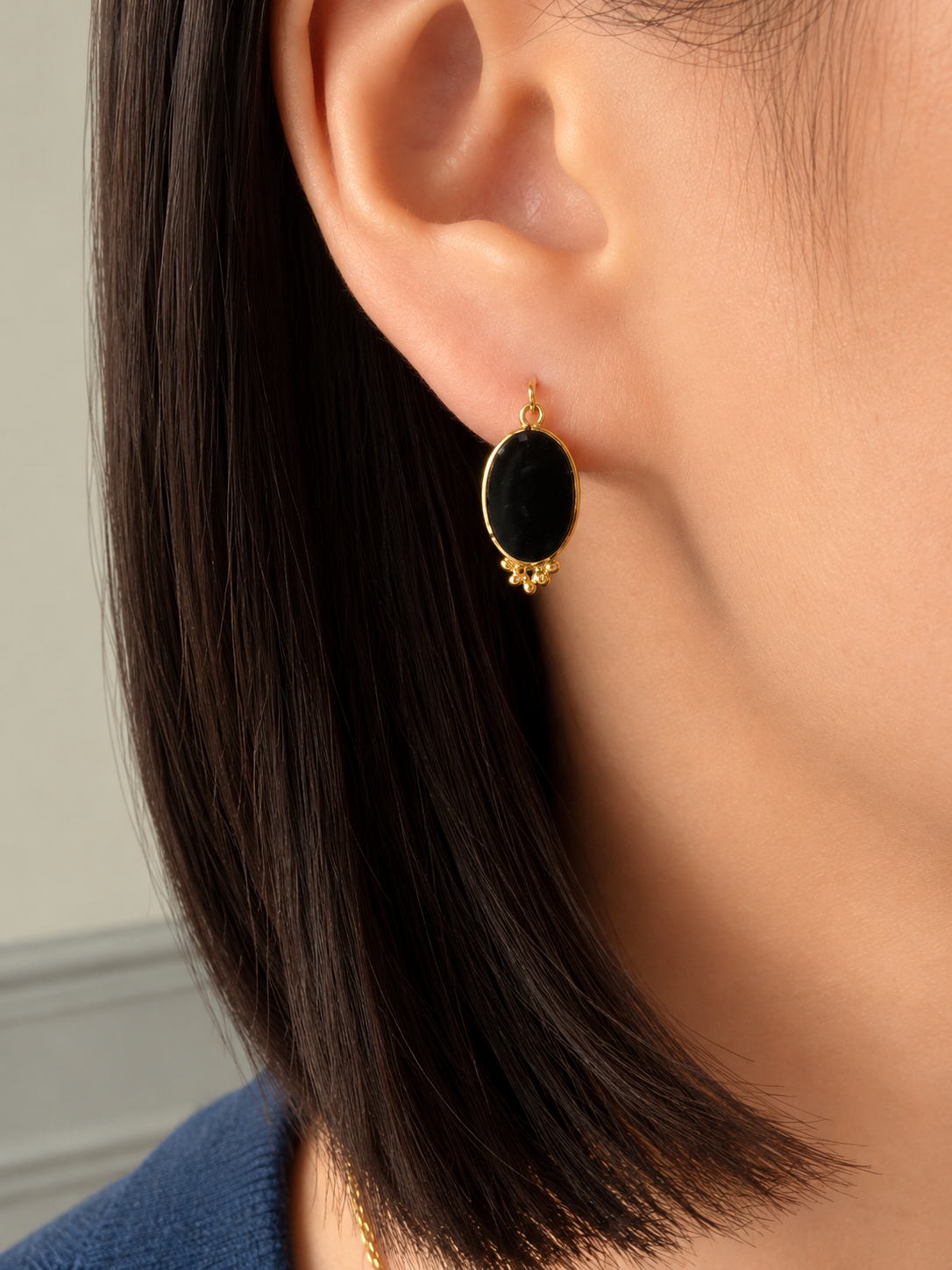 Antique French 18K gold onyx day and night earrings
