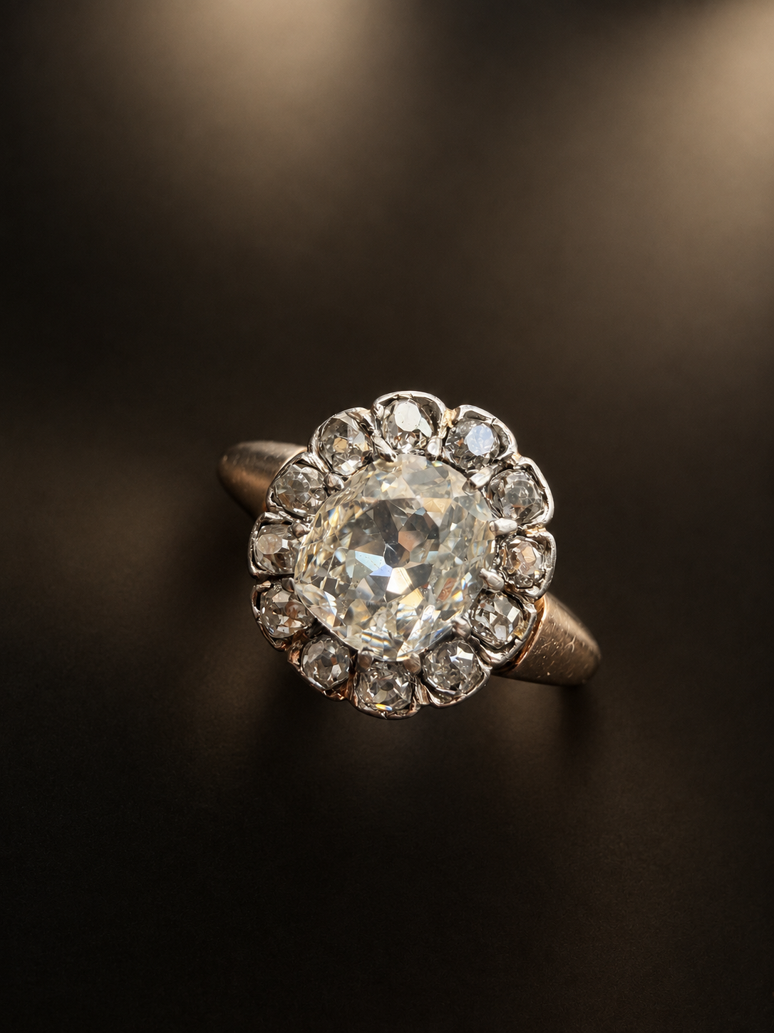 Antique 18K Rose Gold 1.4ct Old Mine Cut Diamond Ring