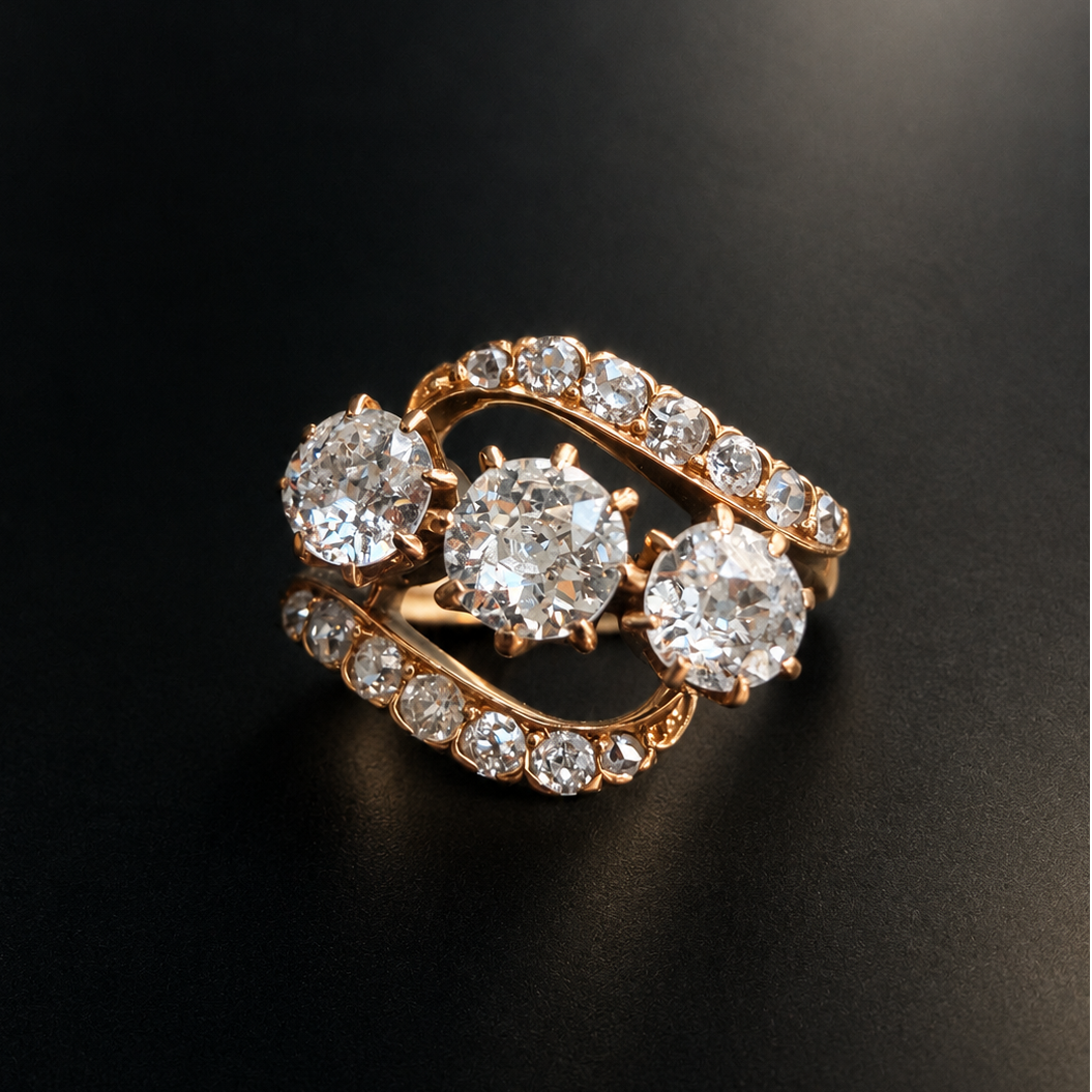 Antique French 18K Gold Old Mine Cut Diamond Ring