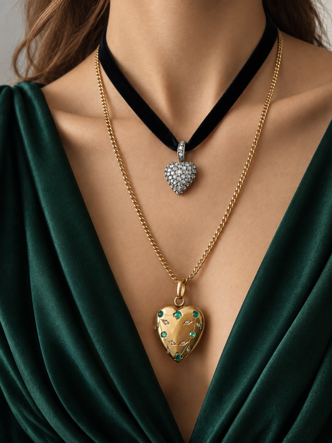 Victorian 18K Gold Heart Pendant with 1.85ct Rose Cut Diamonds