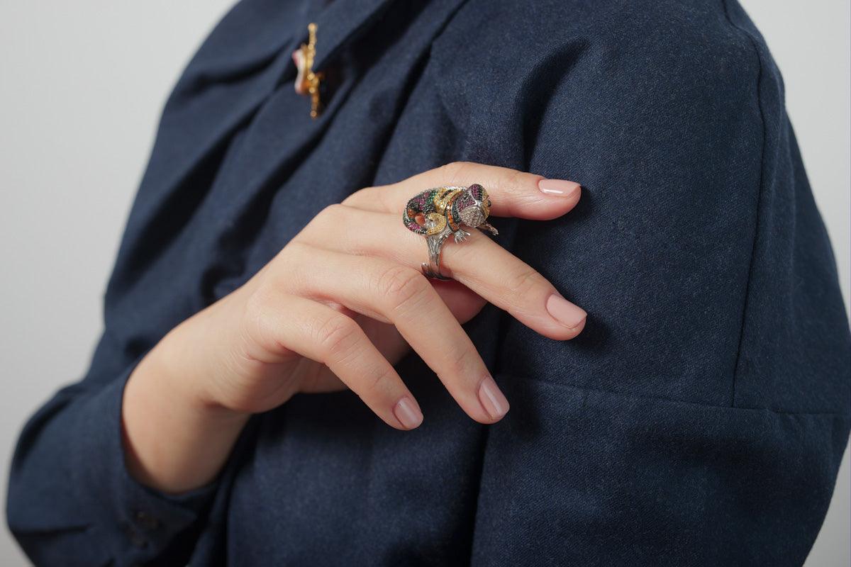 Vintage sterling silver lizard cocktail ring - Curiously timeless