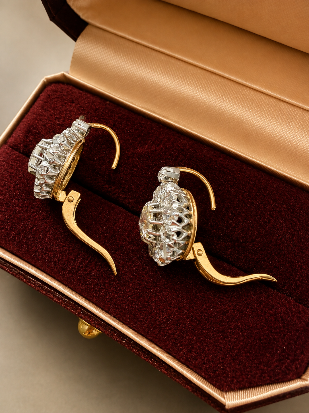 Victorian era 18K gold 3.5ct rose cut diamond earrings