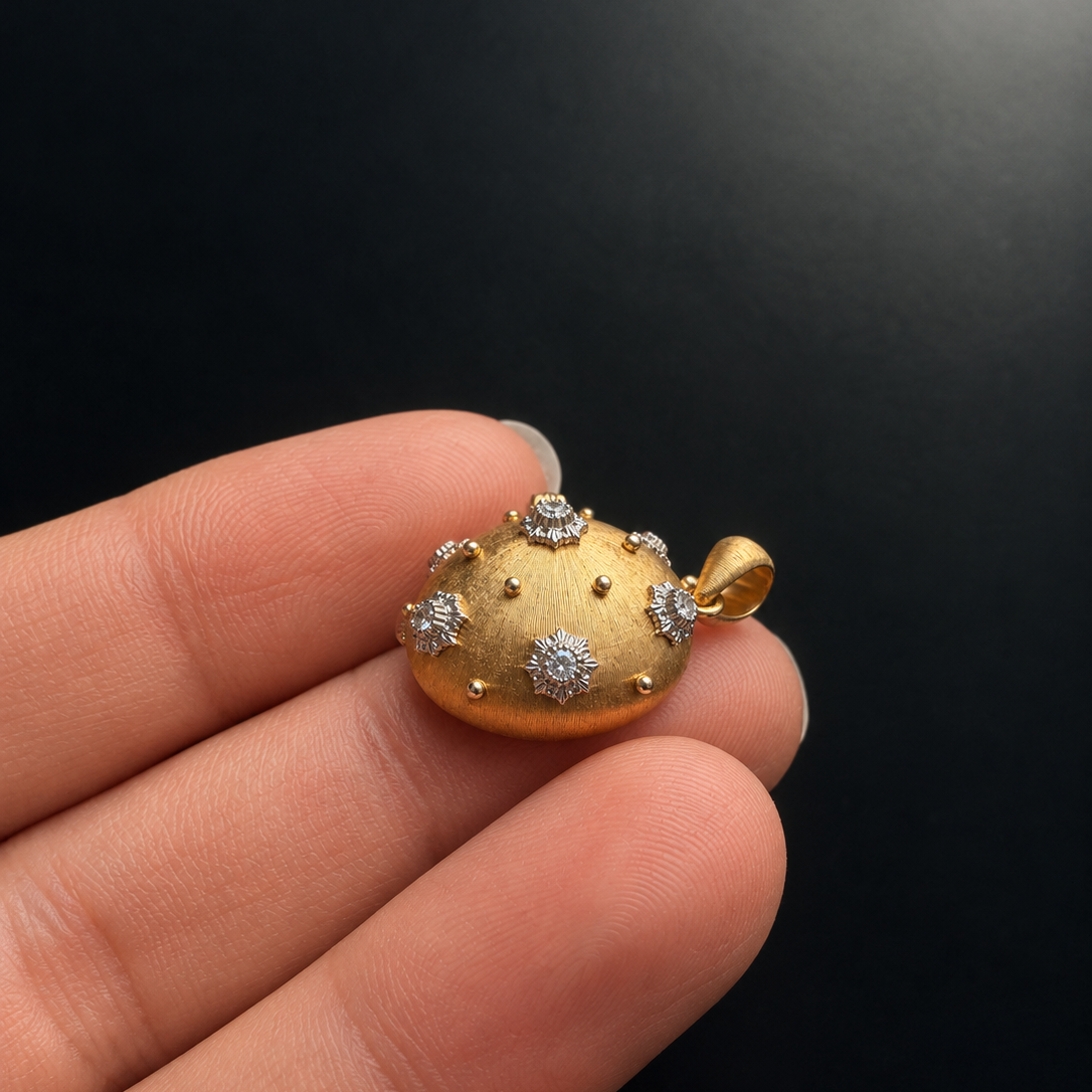 Marron Glacé, Candied Chestnut — 18K Gold & Diamond Pendant
