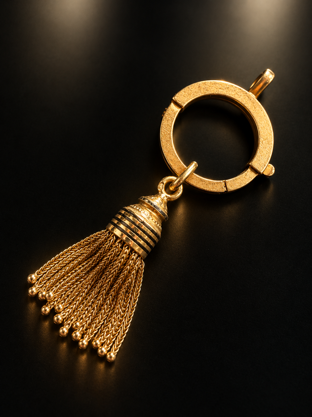 French antique 18K gold black enamel tassel pendant