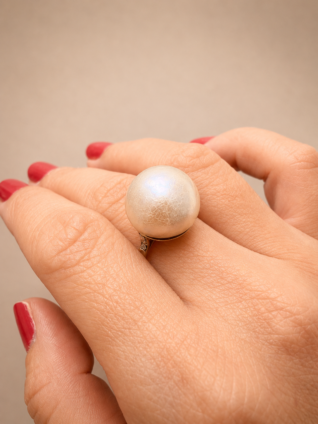 Art Deco 14K White Gold Mabe Pearl diamond Ring
