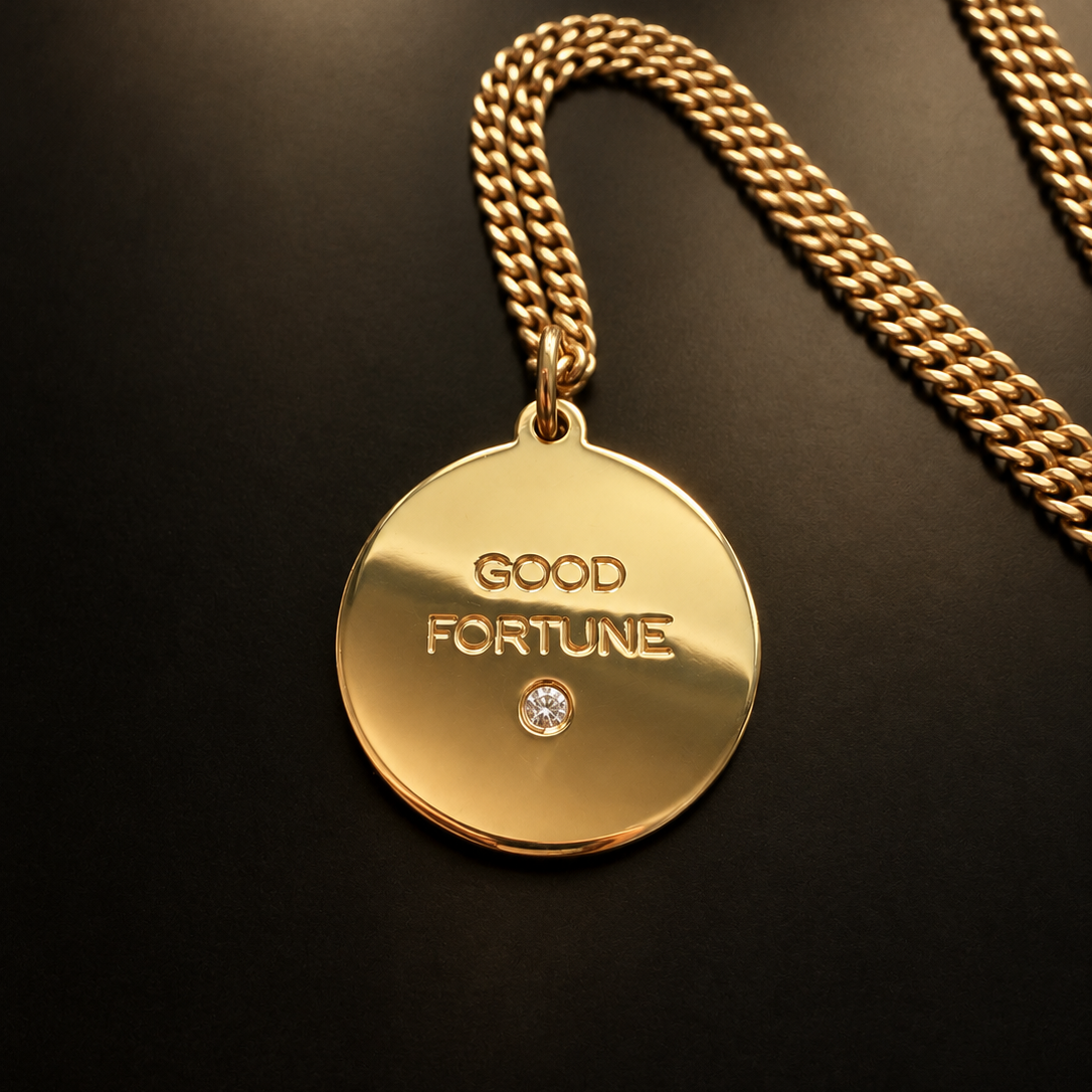 Vintage Tiffany & Co. “Good Fortune” 18K Gold diamond Charm Pendant