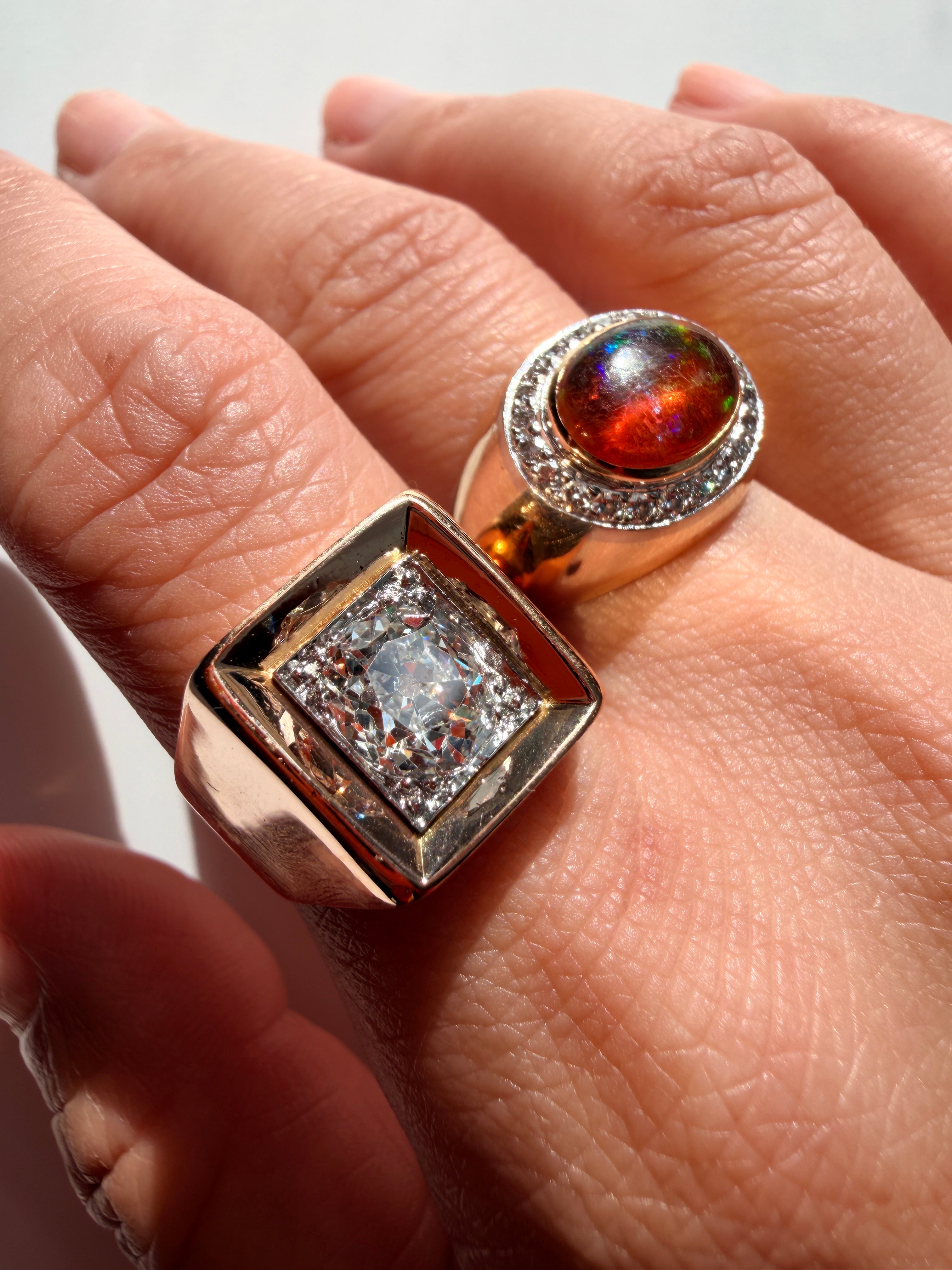 French 18K yellow gold 1.5ct old mine cut diamond signet ring
