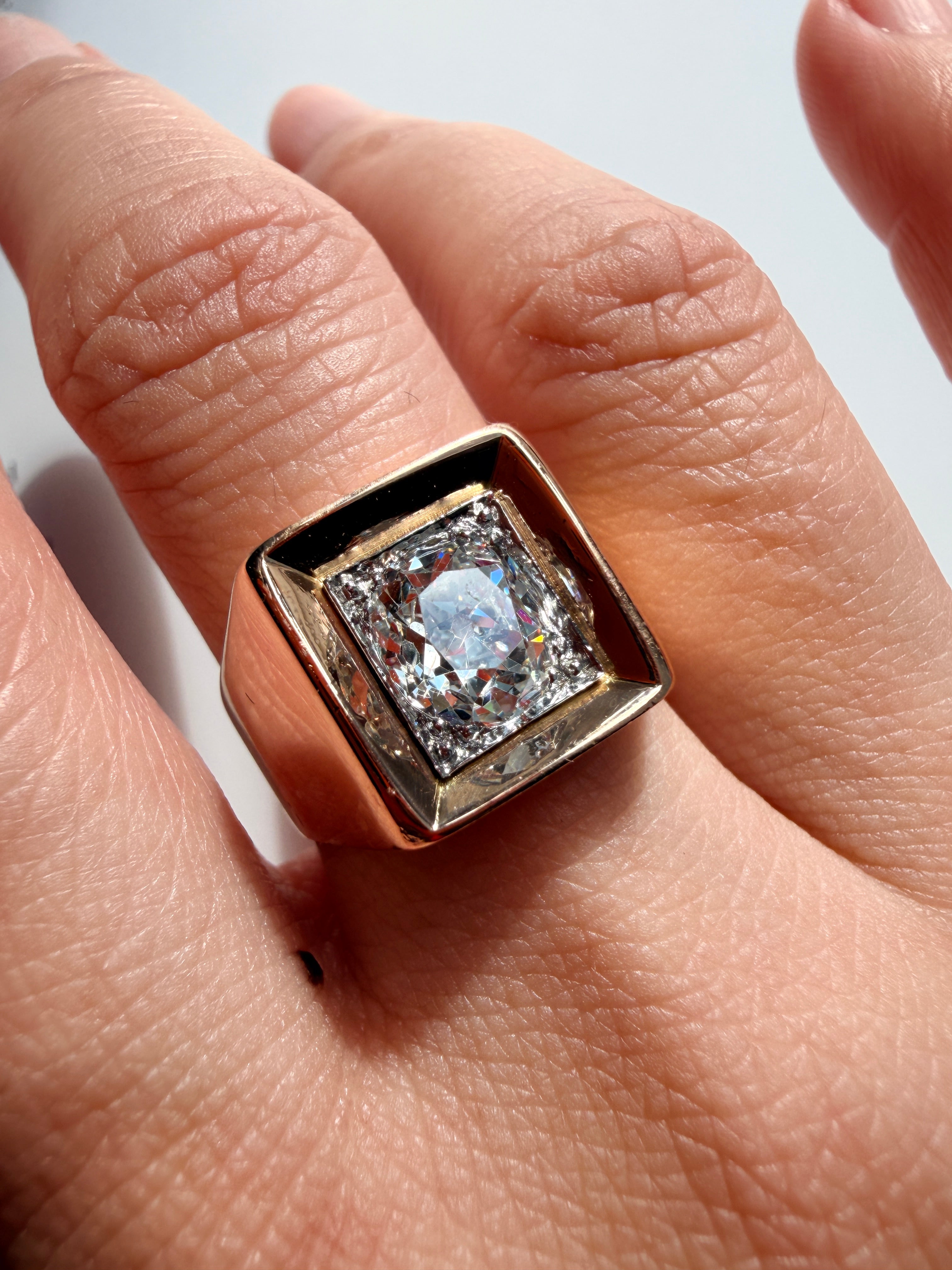French 18K yellow gold 1.5ct old mine cut diamond signet ring