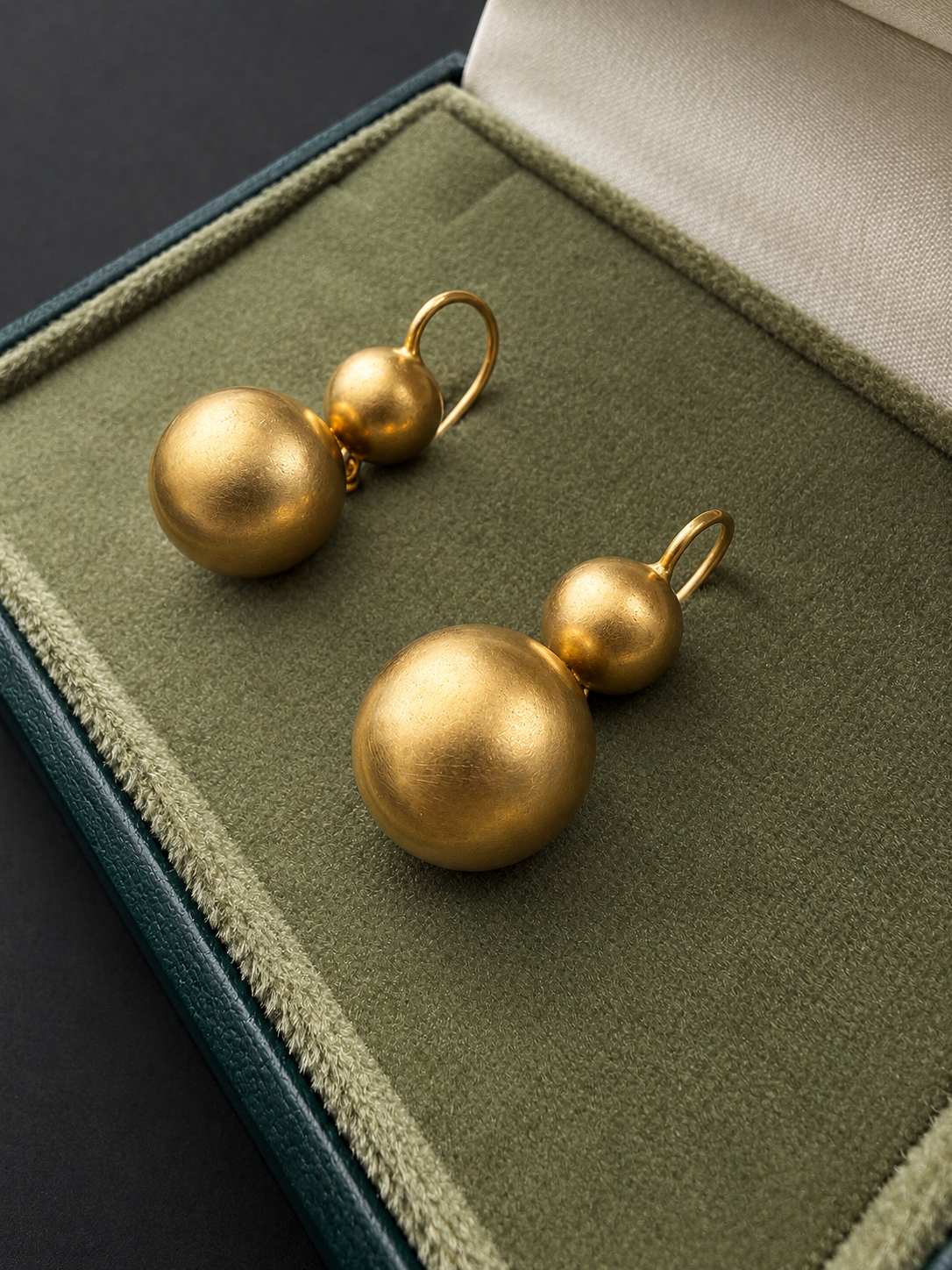 Antique 18K Yellow Gold Double Orb Drop Earrings
