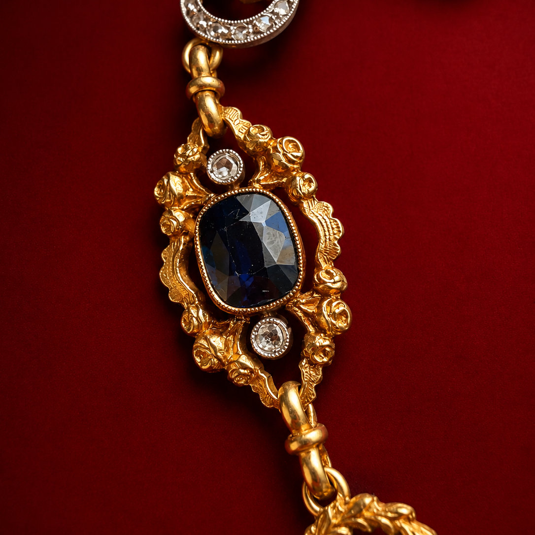 Art Nouveau 18K Gold Sapphire & Diamond Bracelet