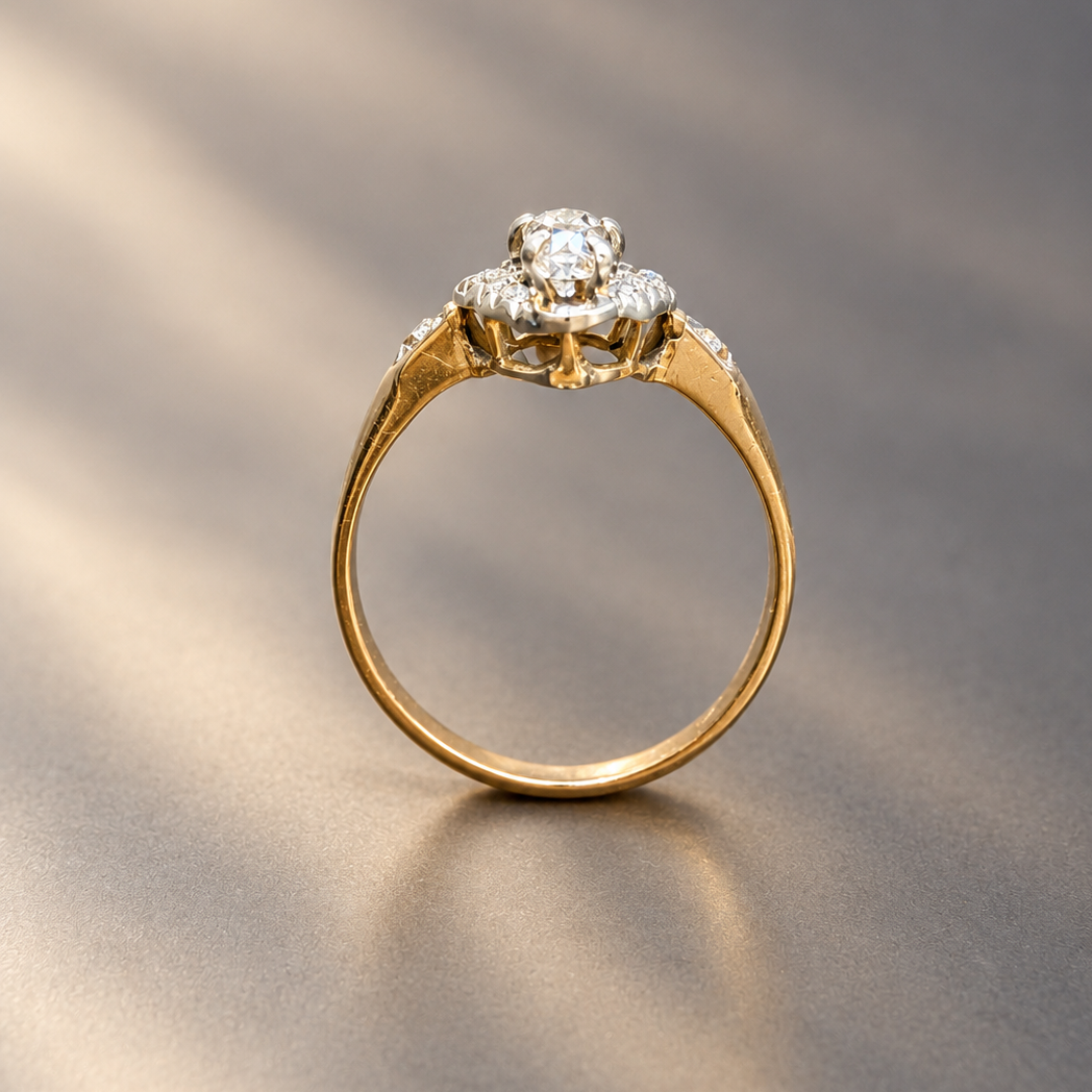 Antique French work 18K gold Diamond Ring 0.75 Carat 
