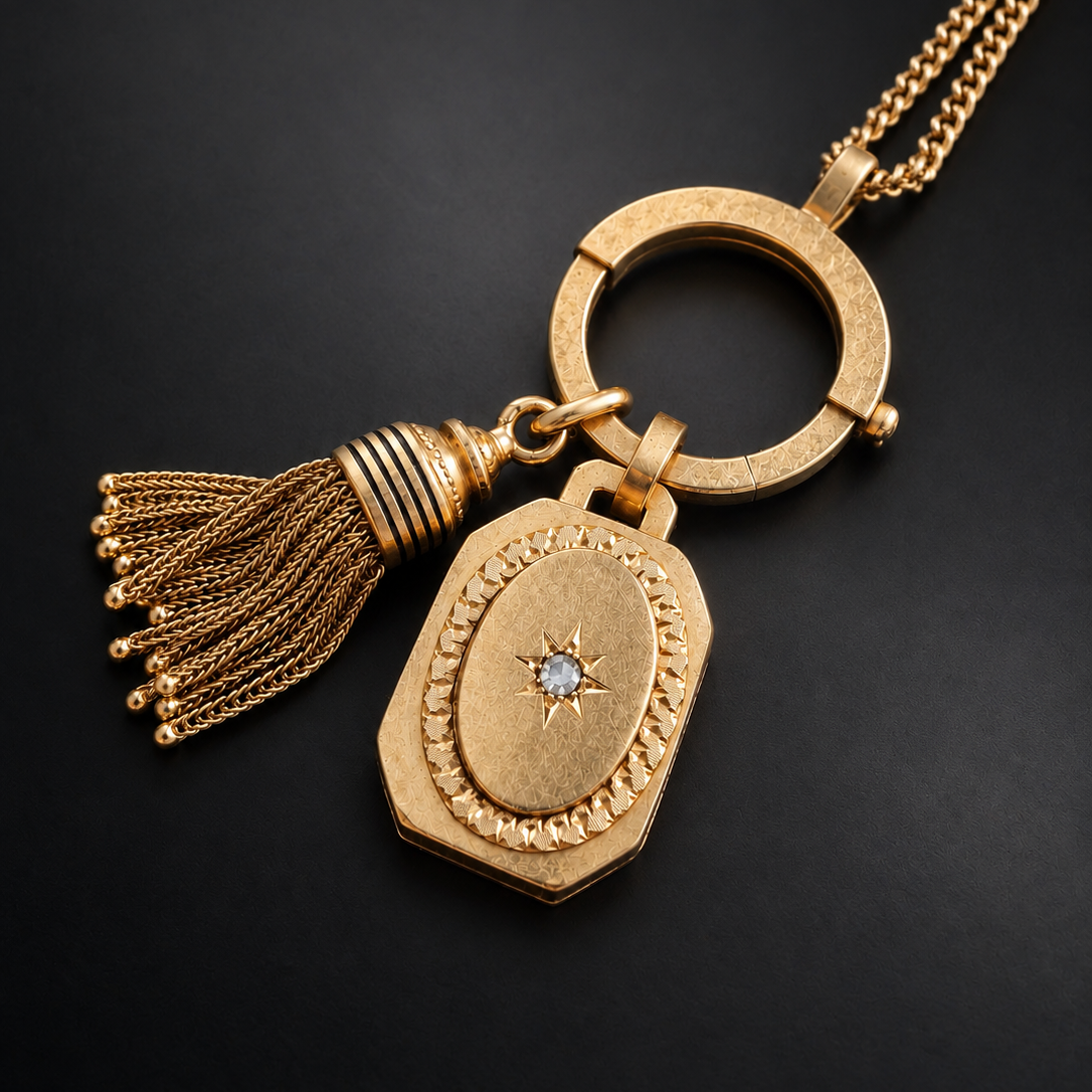 Antique French 18K Gold Diamond Star Locket Pendant