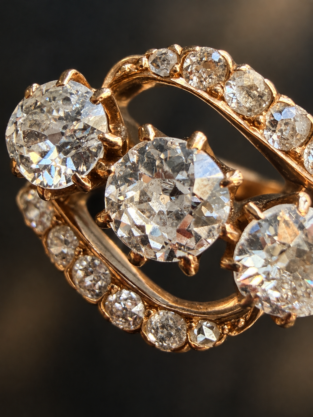 Antique French 18K Gold Old Mine Cut Diamond Ring
