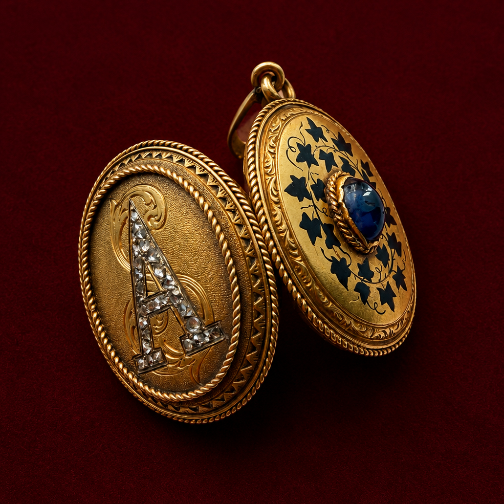 Victorian era double sided 18K diamond “A” Locket