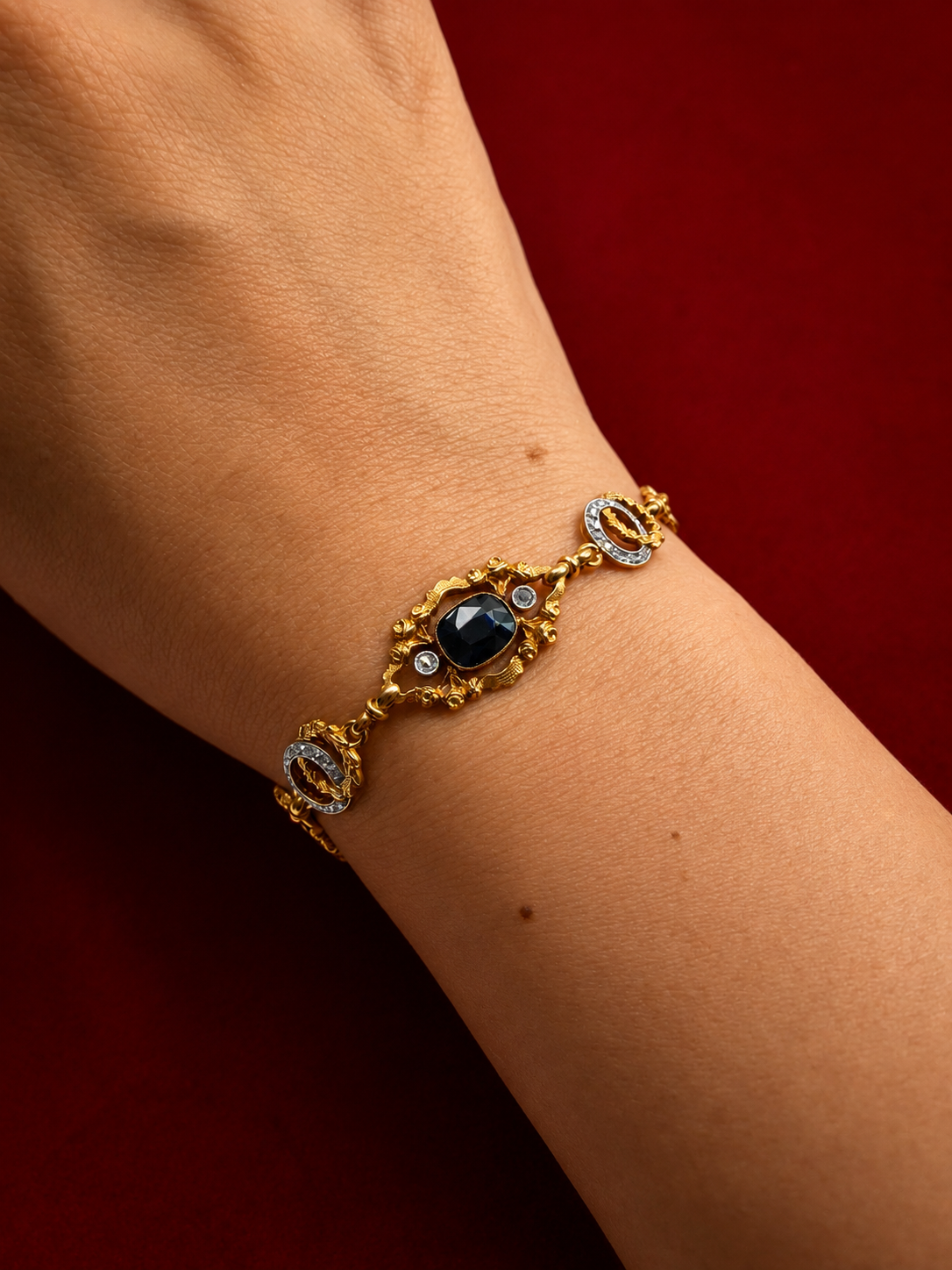 Art Nouveau 18K Gold Sapphire & Diamond Bracelet