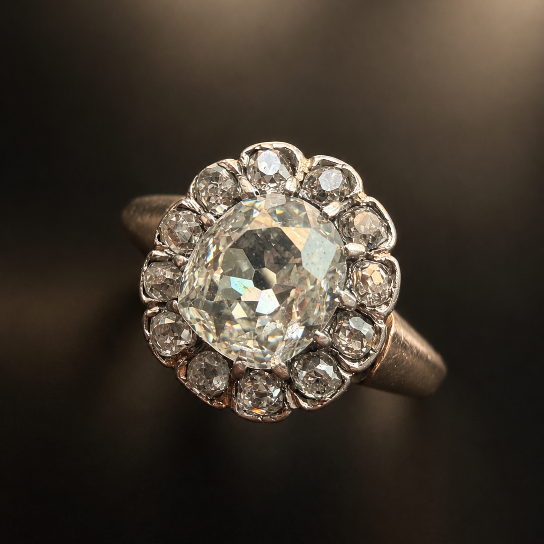 Late Victorian 18K Rose Gold Old Mine Cut Diamond Ring