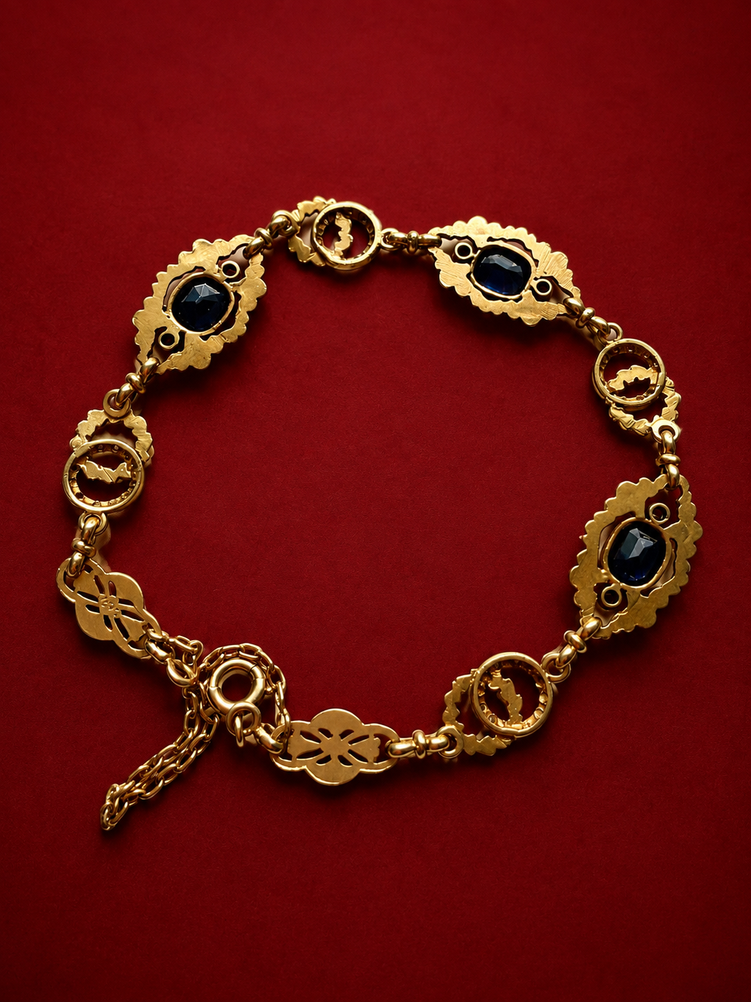 Art Nouveau 18K Gold Sapphire & Diamond Bracelet