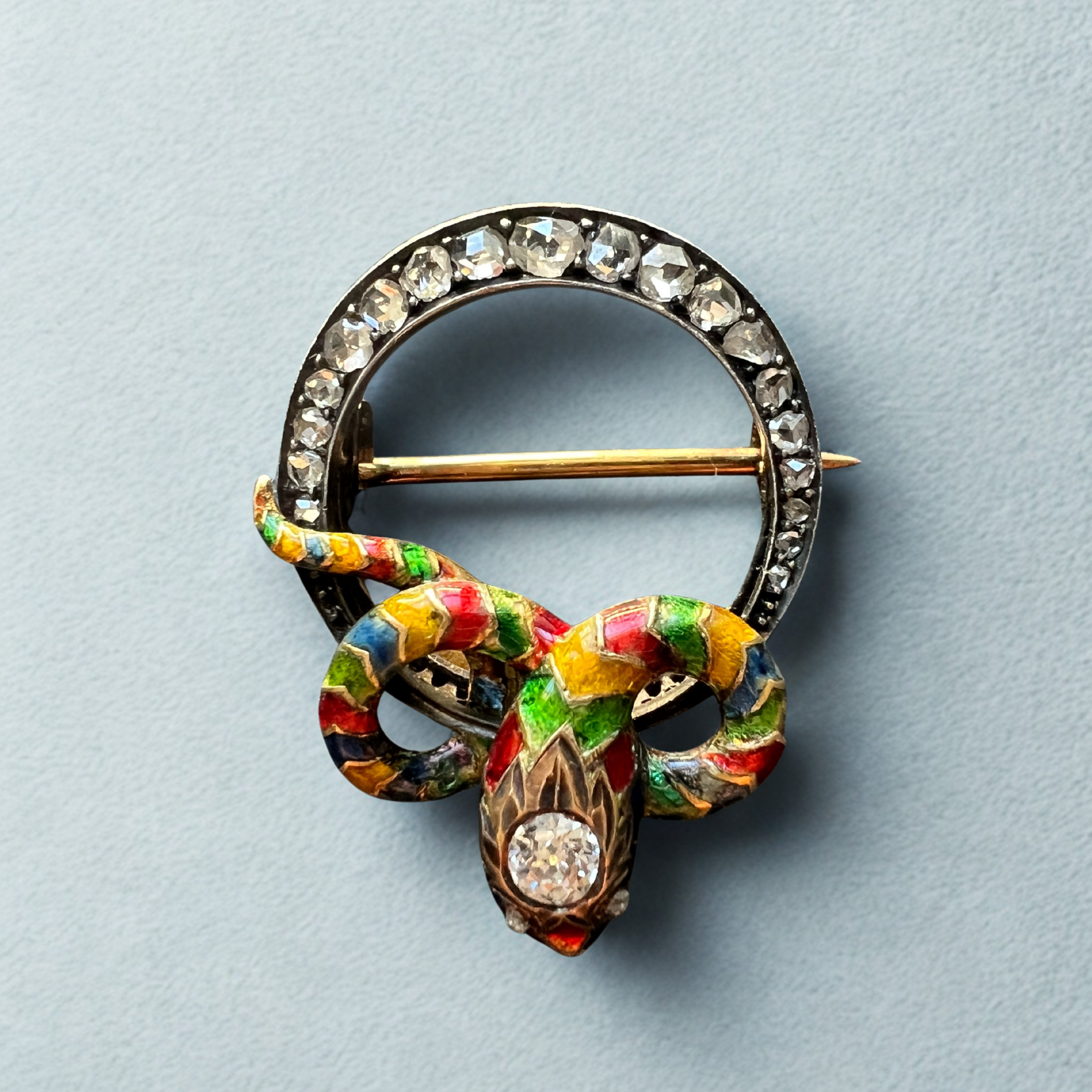 Victorian era 18K Gold Diamond Snake Brooch Pendant