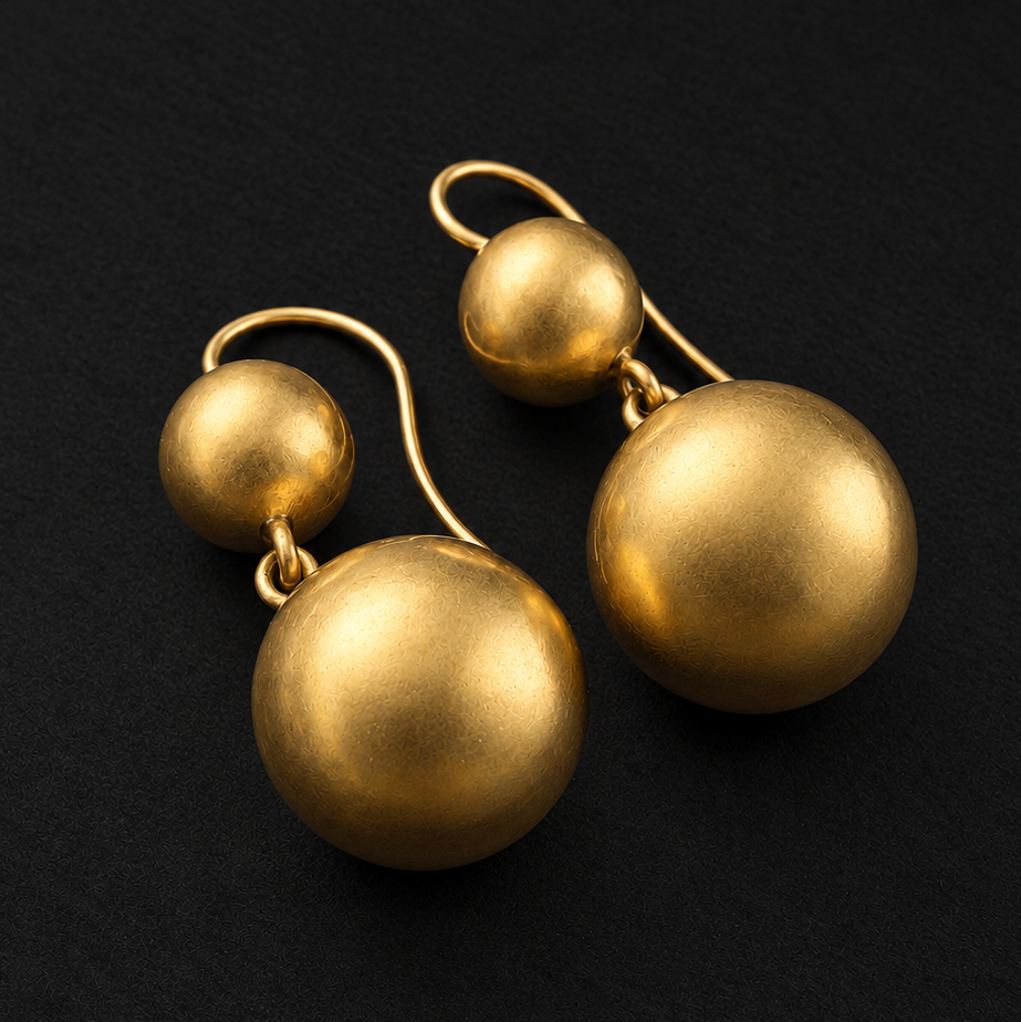 Antique 18K Yellow Gold Double Orb Drop Earrings