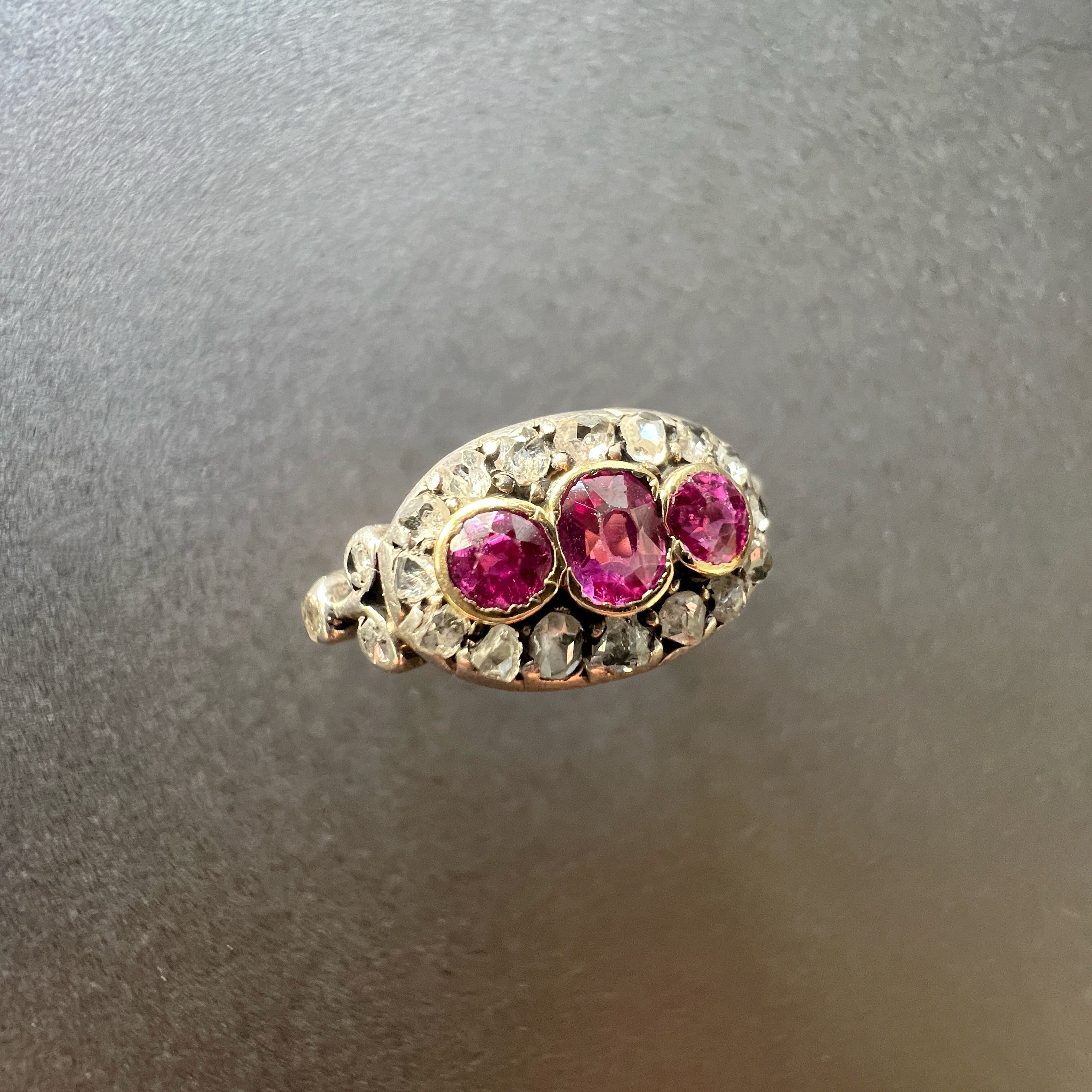Victorian 18K gold Pink Sapphire & Diamond Ring