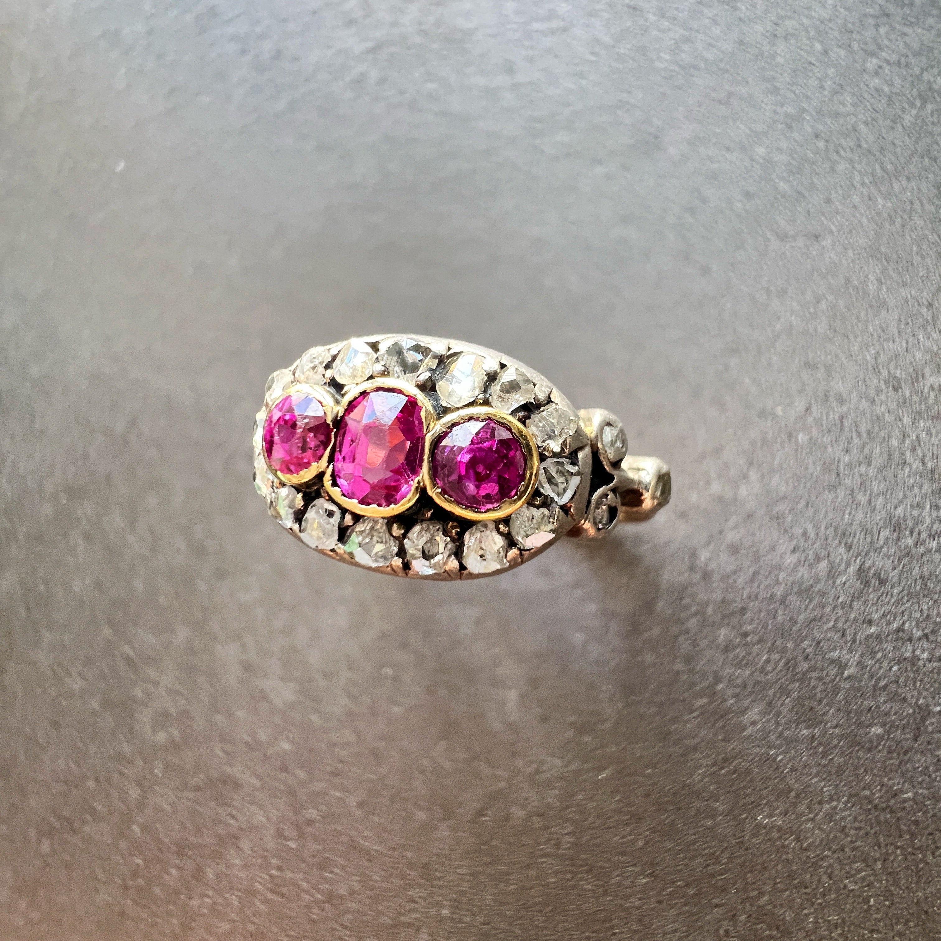 Victorian 18K gold Pink Sapphire & Diamond Ring