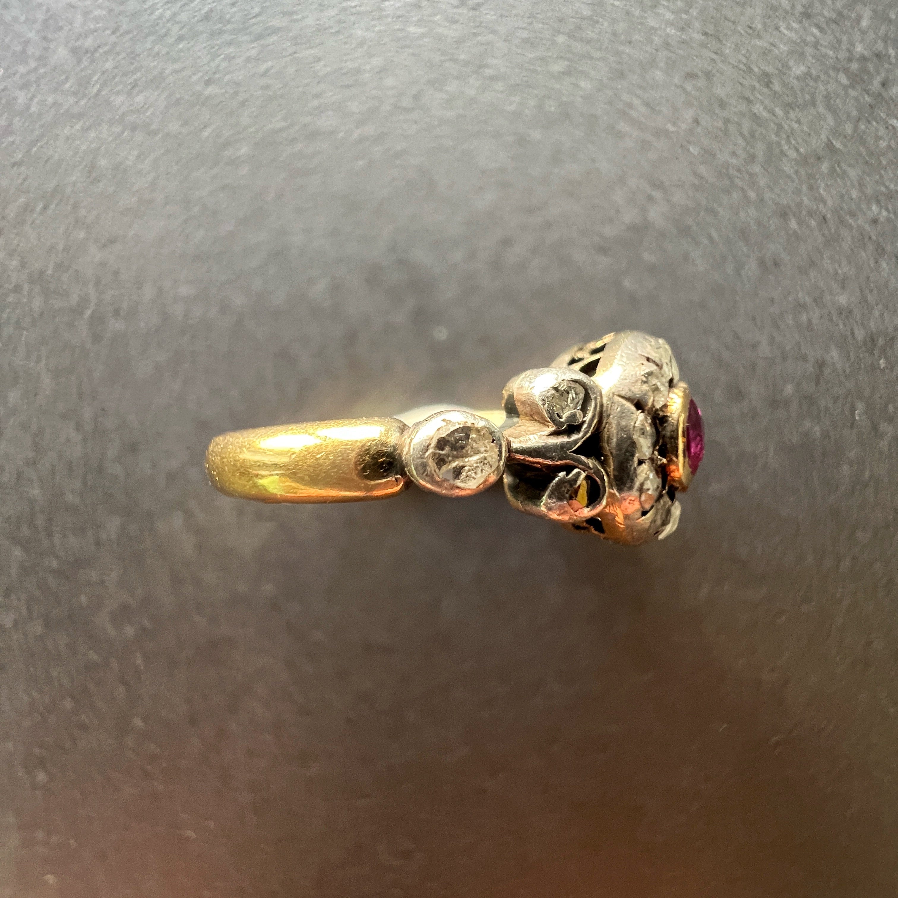 Victorian era 18K gold Pink Sapphire & Diamond Ring