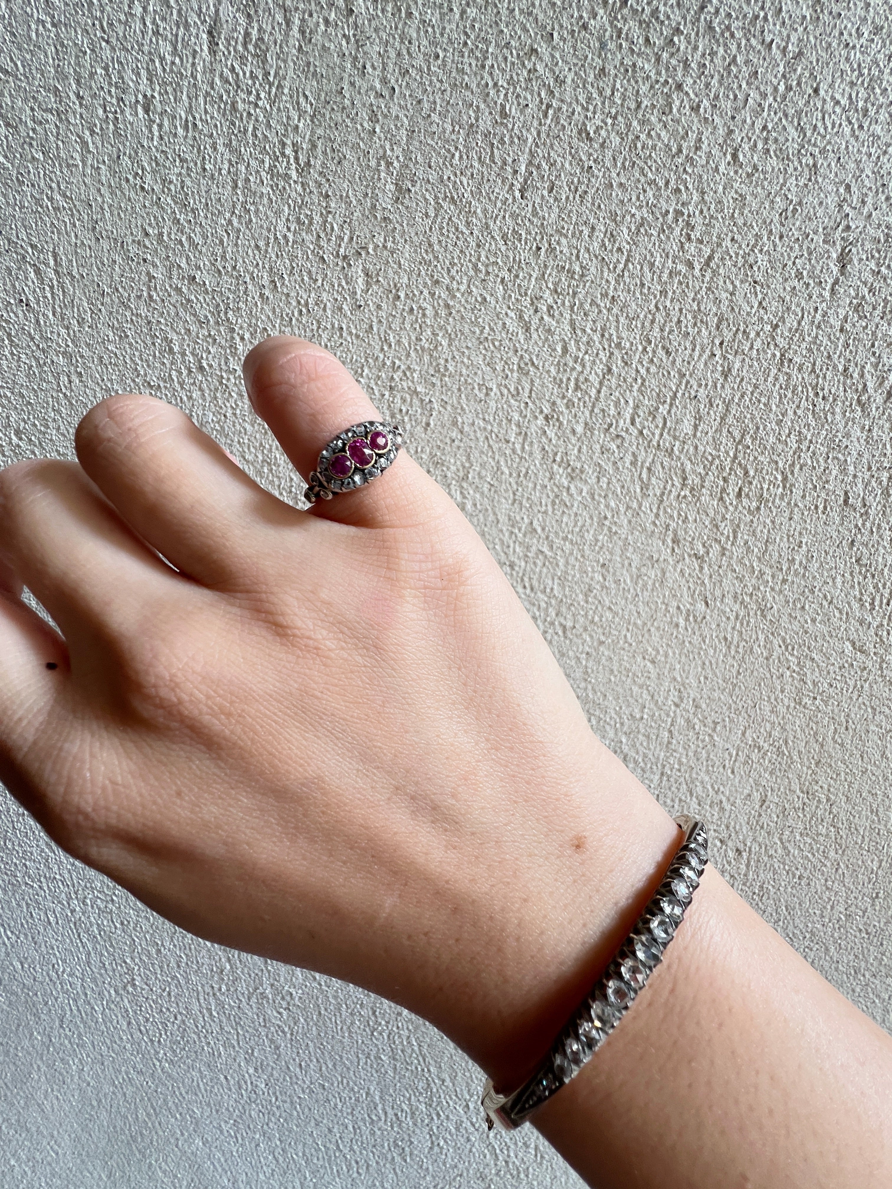 Victorian era rose cut diamond bangle bracelet
