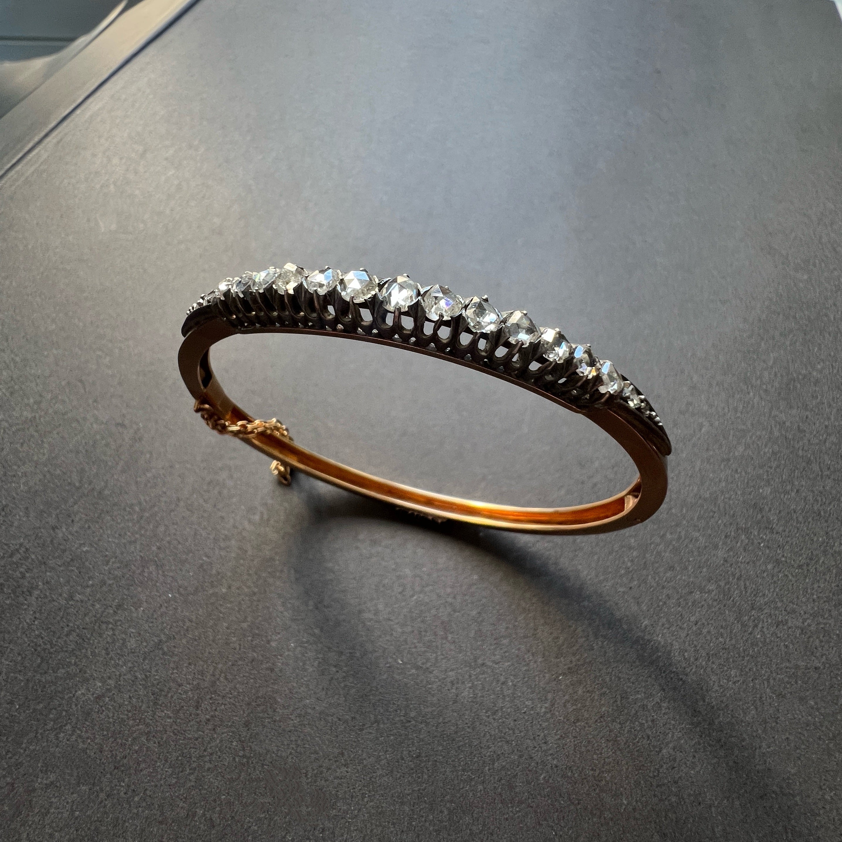 Victorian era rose cut diamond bangle bracelet