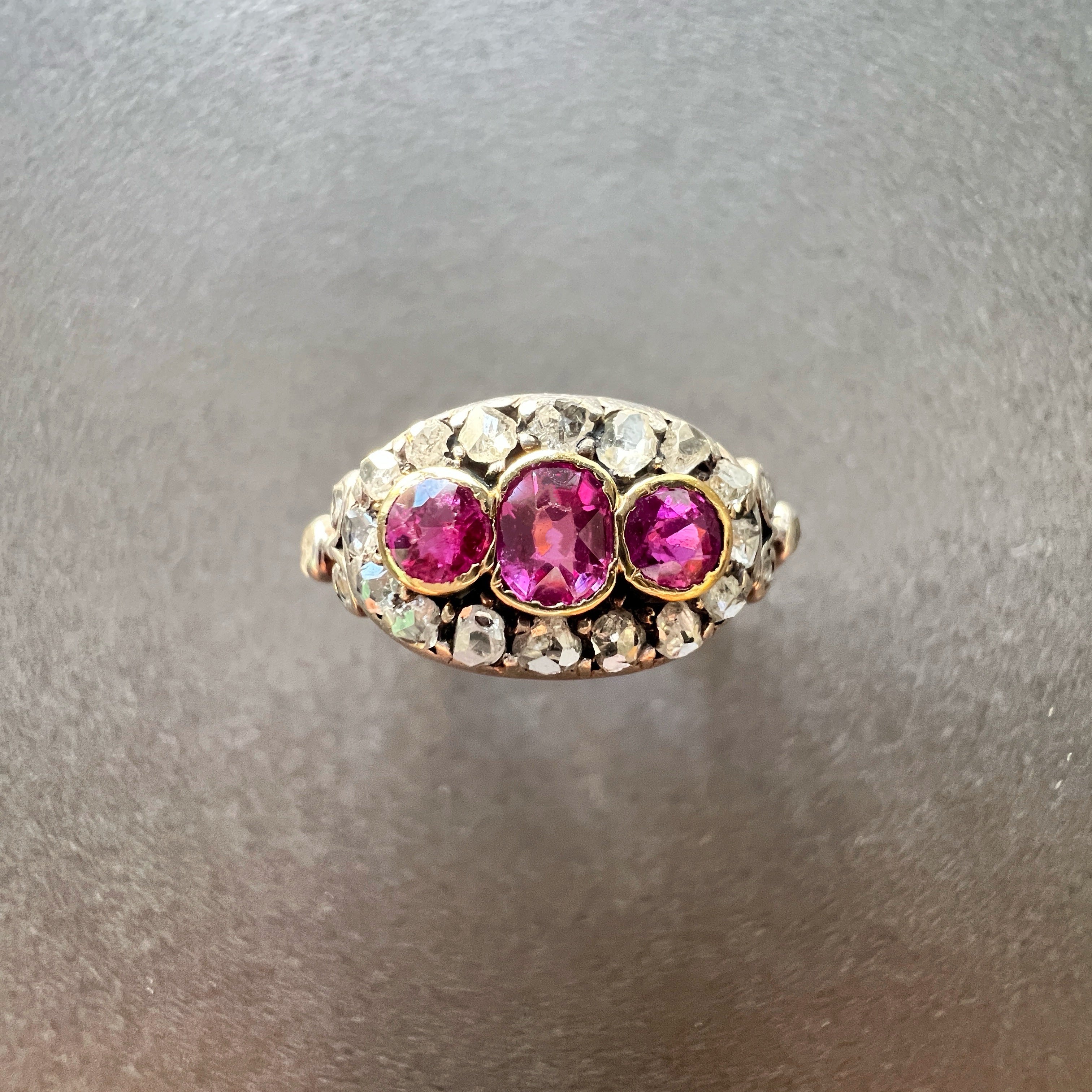 Victorian 18K gold Pink Sapphire & Diamond Ring