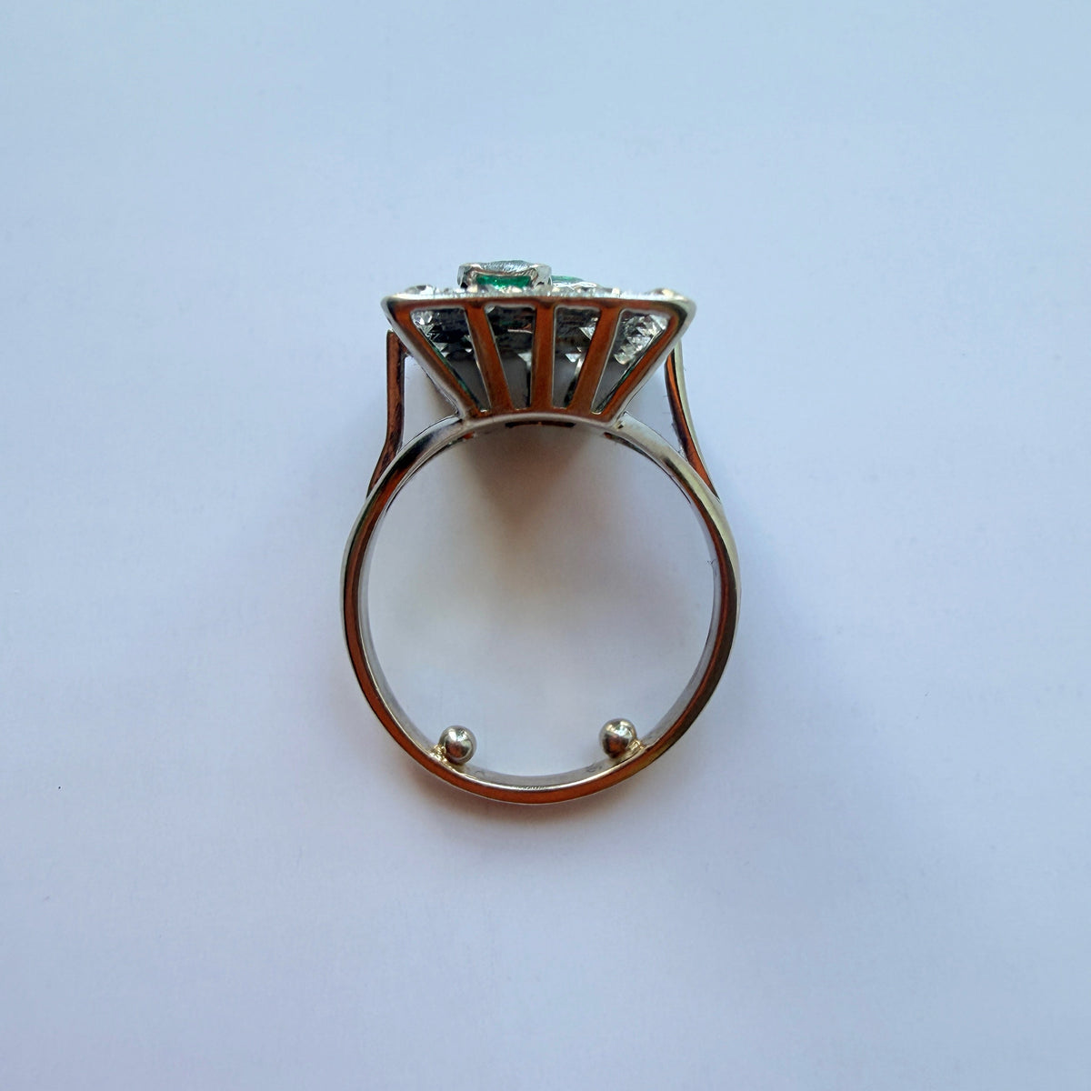 French Art Deco 18K gold Diamond & Emerald Ring