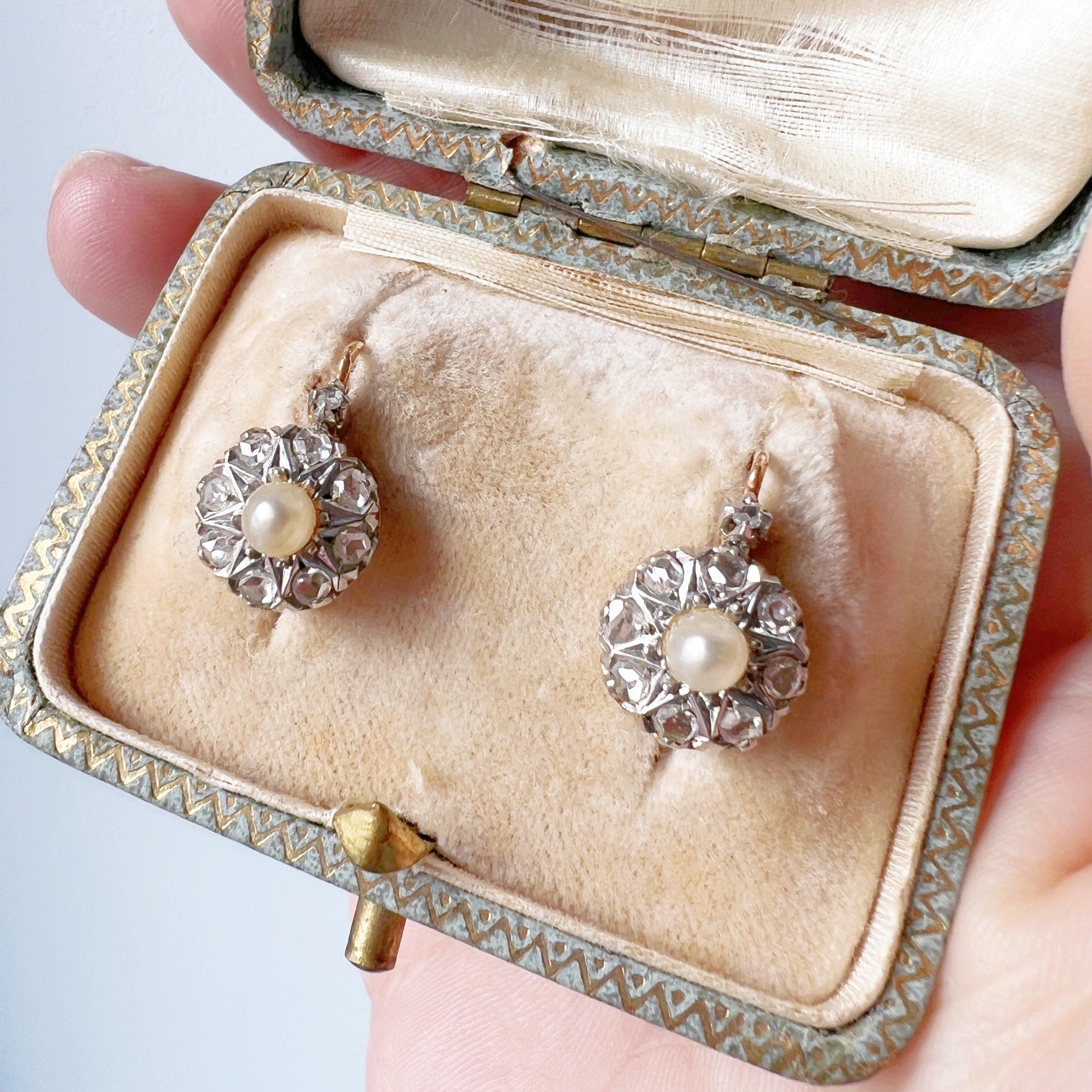 Antique 18K gold pearl diamond earrings - Curiously timeless