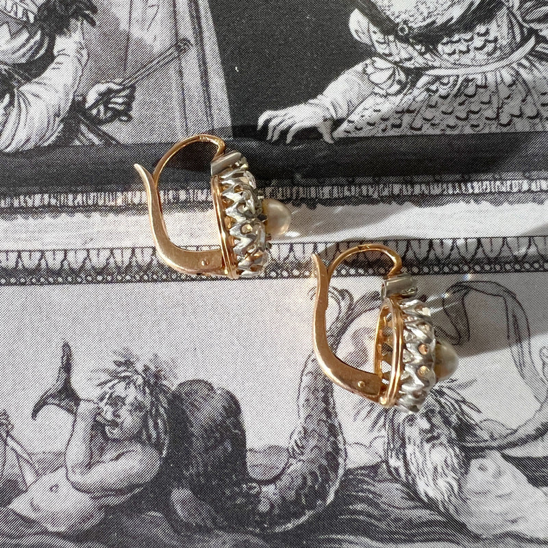 Antique 18K gold pearl diamond earrings