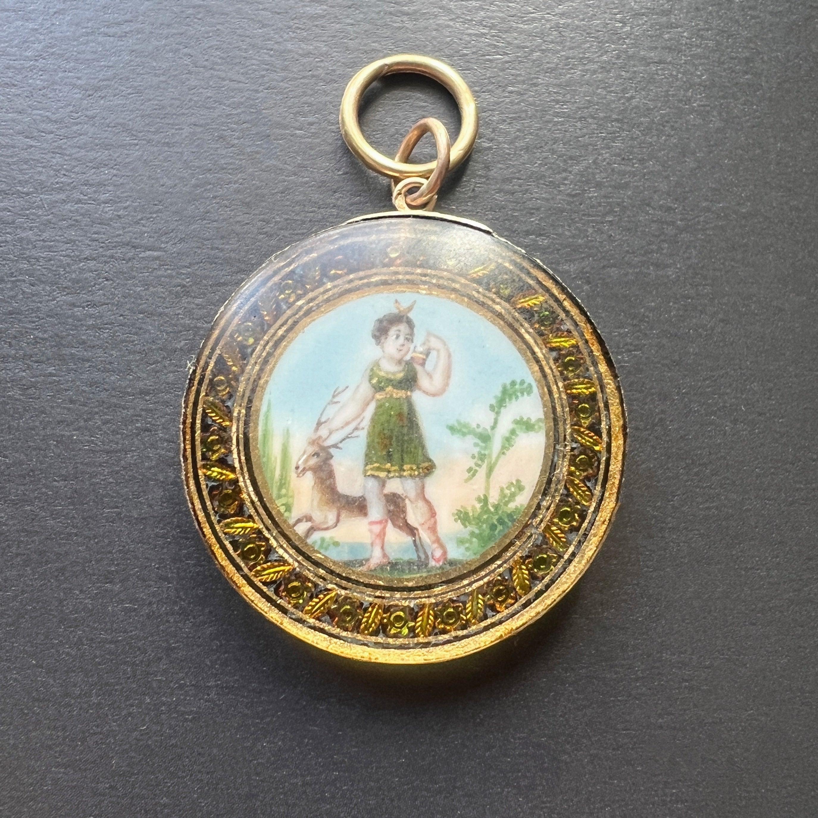 Antique 18K Gold Diana Hunter and the deer pendant - Curiously timeless