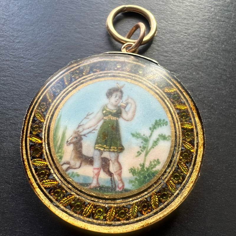 Antique 18K Gold Diana Hunter and the deer pendant