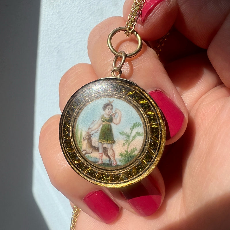 Antique 18K Gold Diana Hunter and the deer pendant