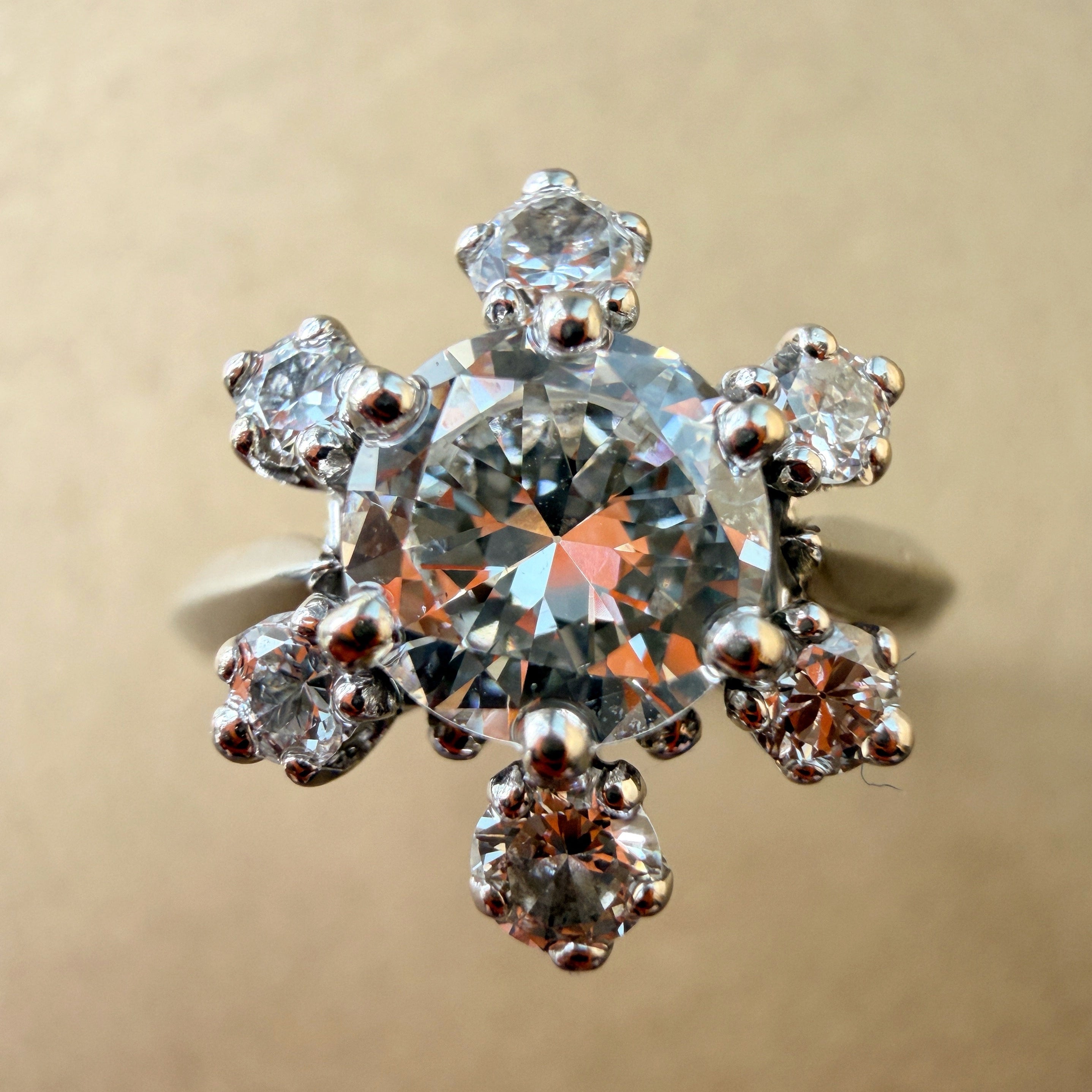 French vintage 18K gold snow flake diamond ring