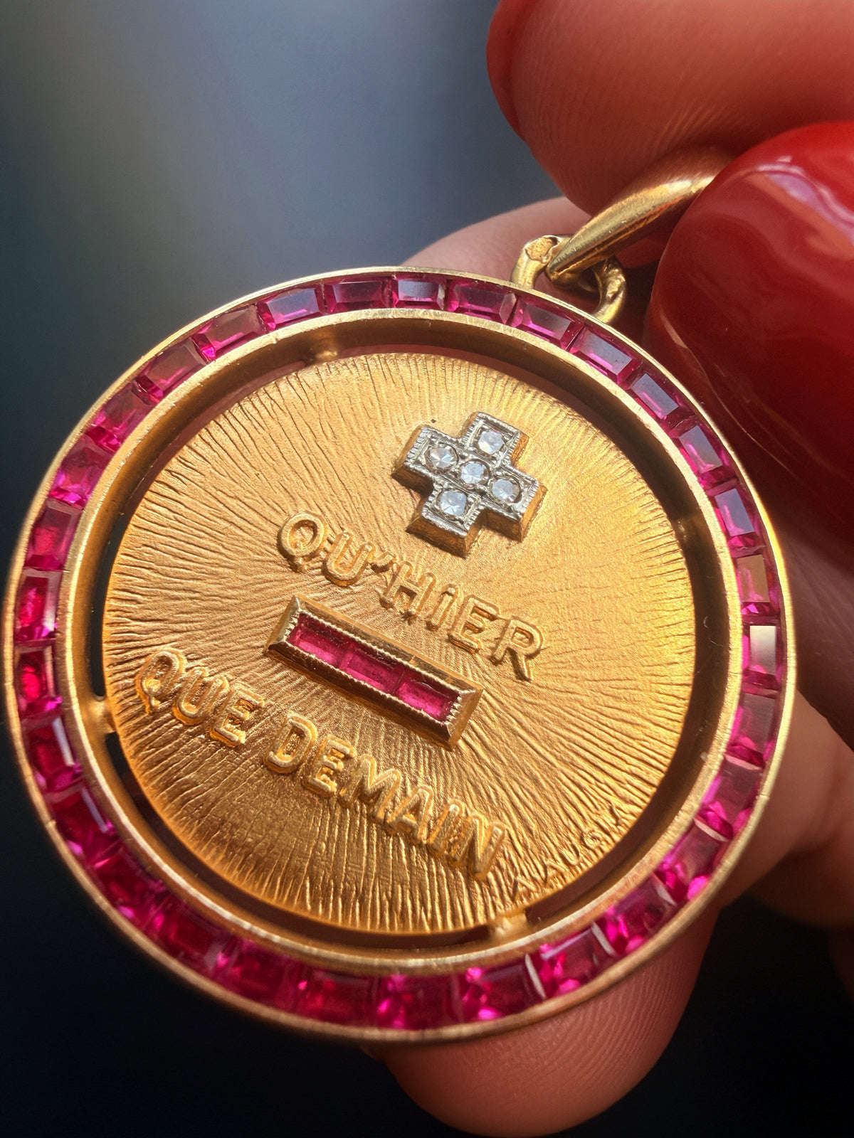 A.Augis 18K gold “more than yesterday less than tomorrow” medal pendant