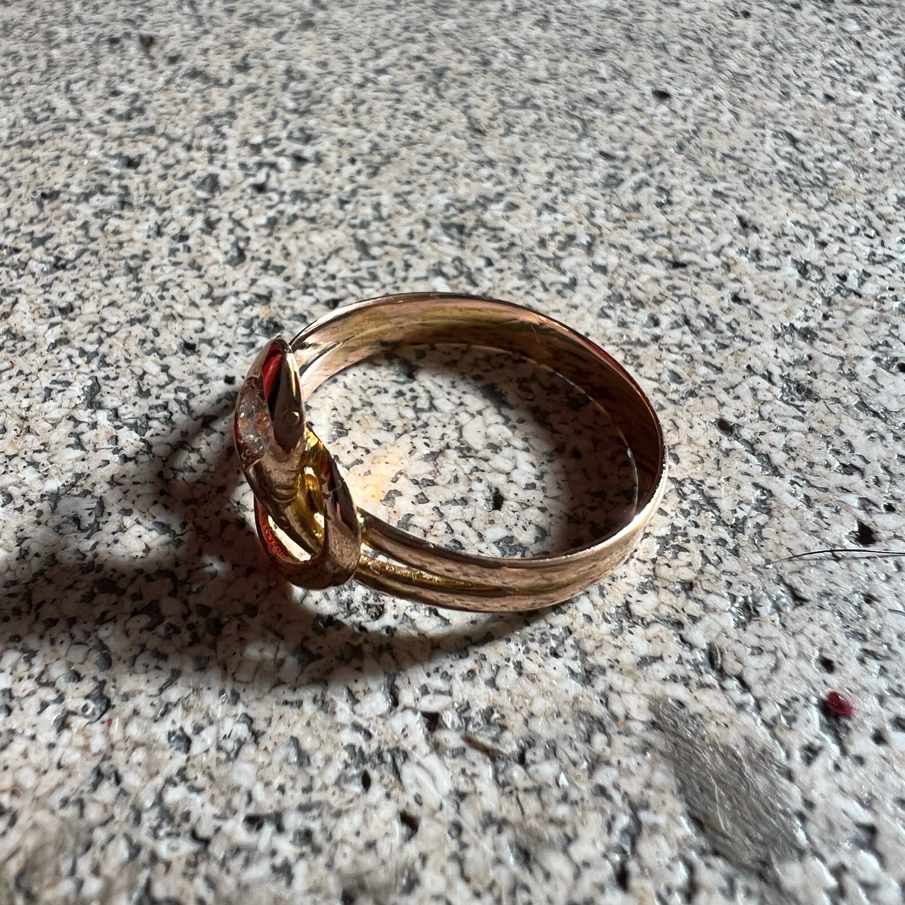 Antique French 18K gold diamond snake ring