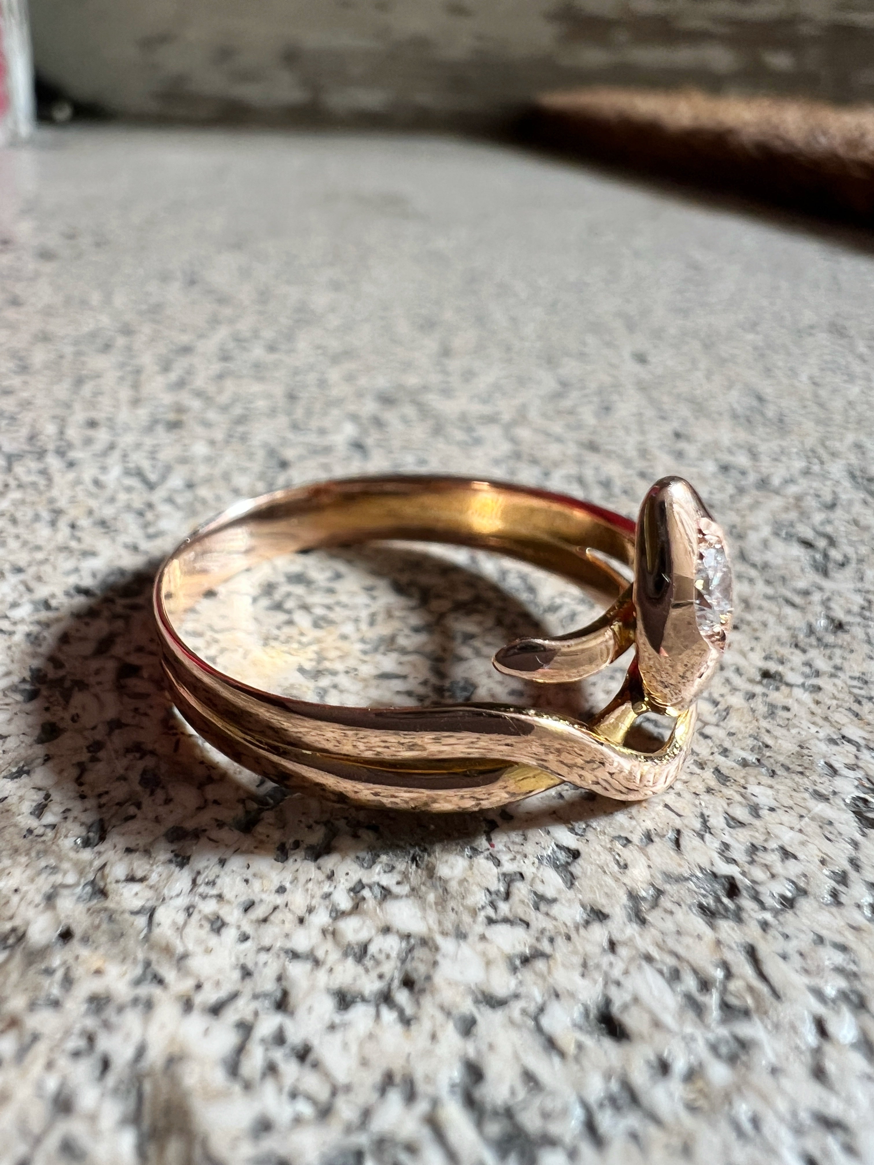 Antique French 18K gold diamond snake ring