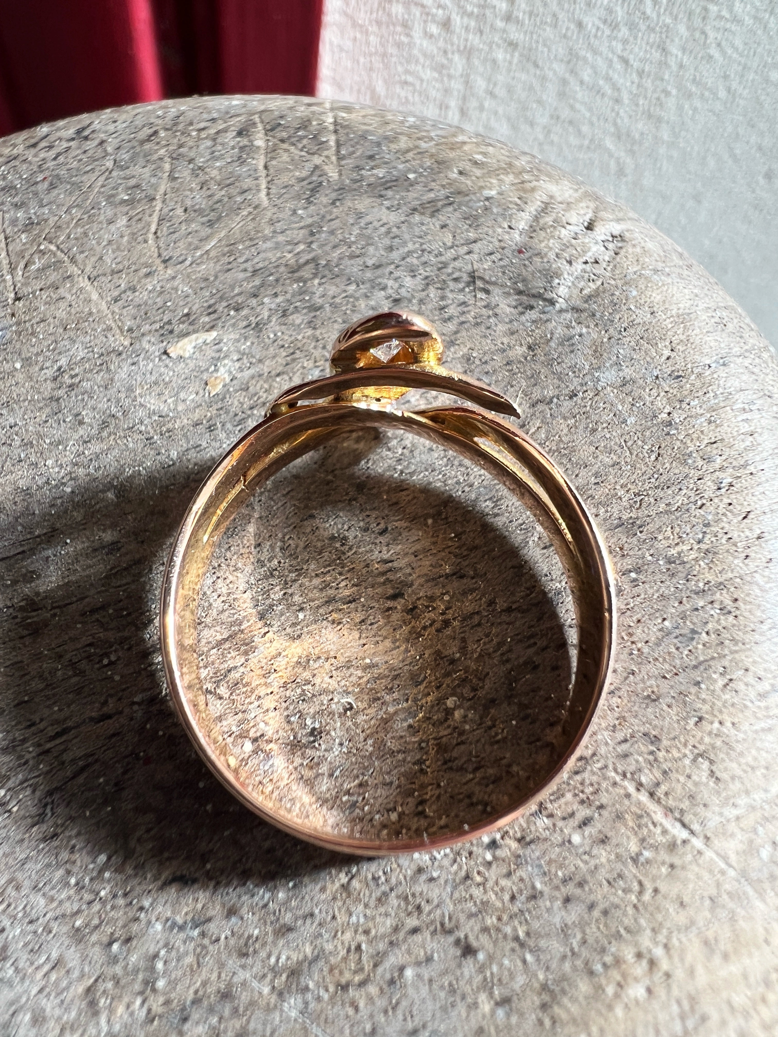 Antique French 18K gold diamond snake ring