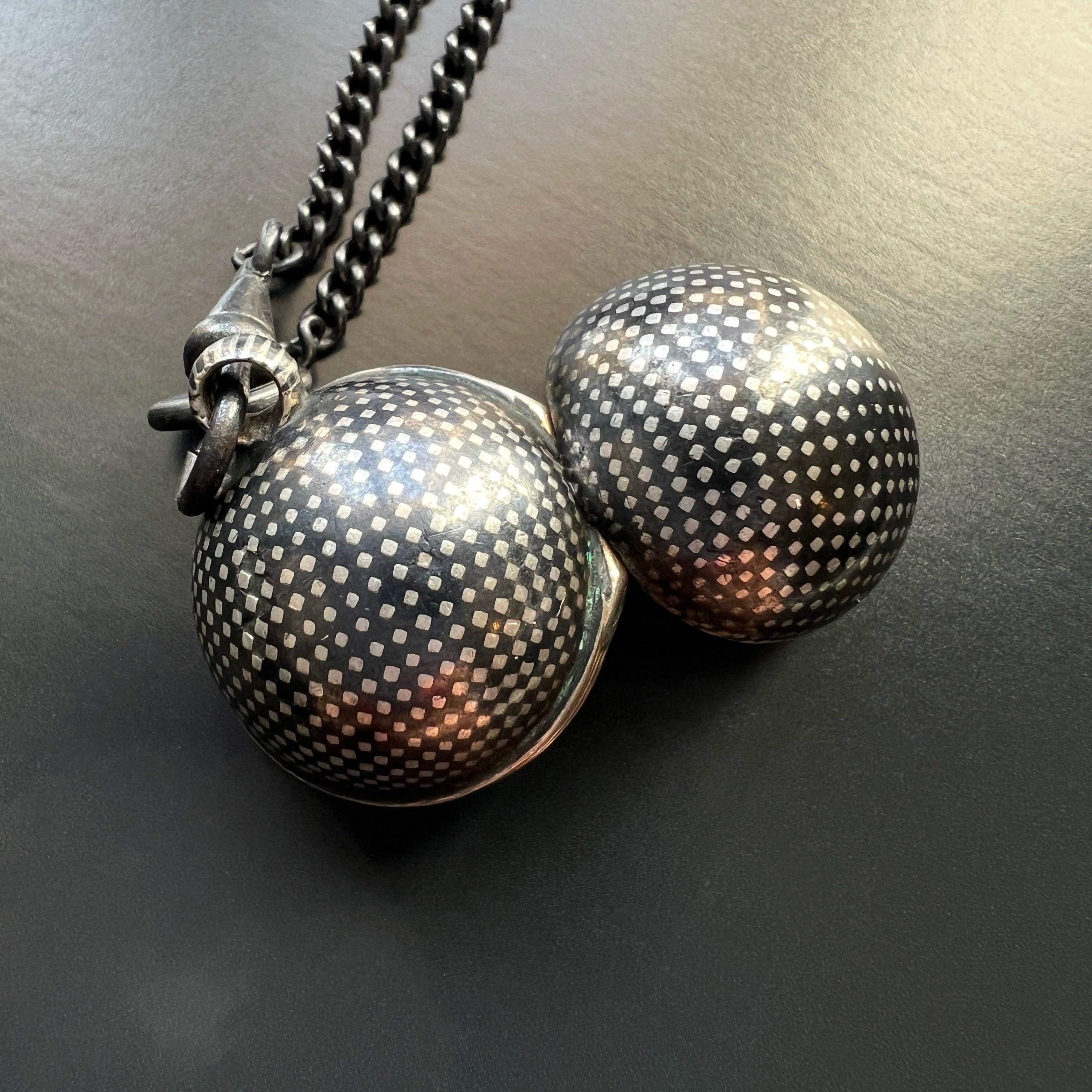 Victorian Niello Silver Orb Locket Pendant - Curiously timeless