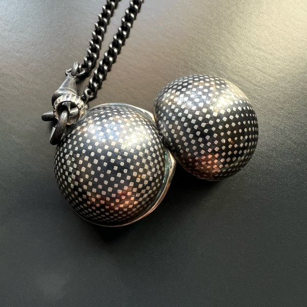 Victorian Niello Silver Orb Locket Pendant