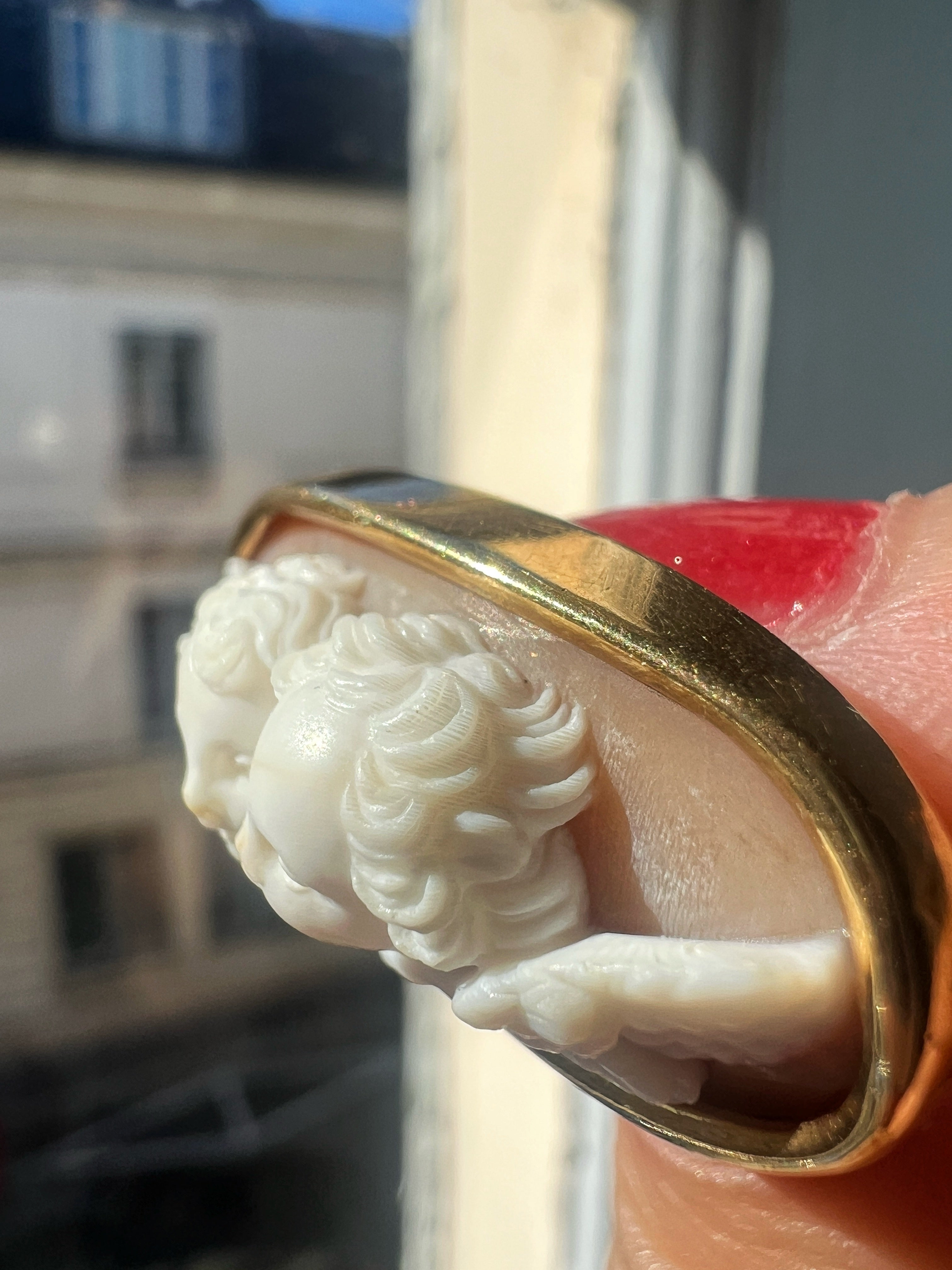 Victorian 18K gold high relief double angels cameo brooch
