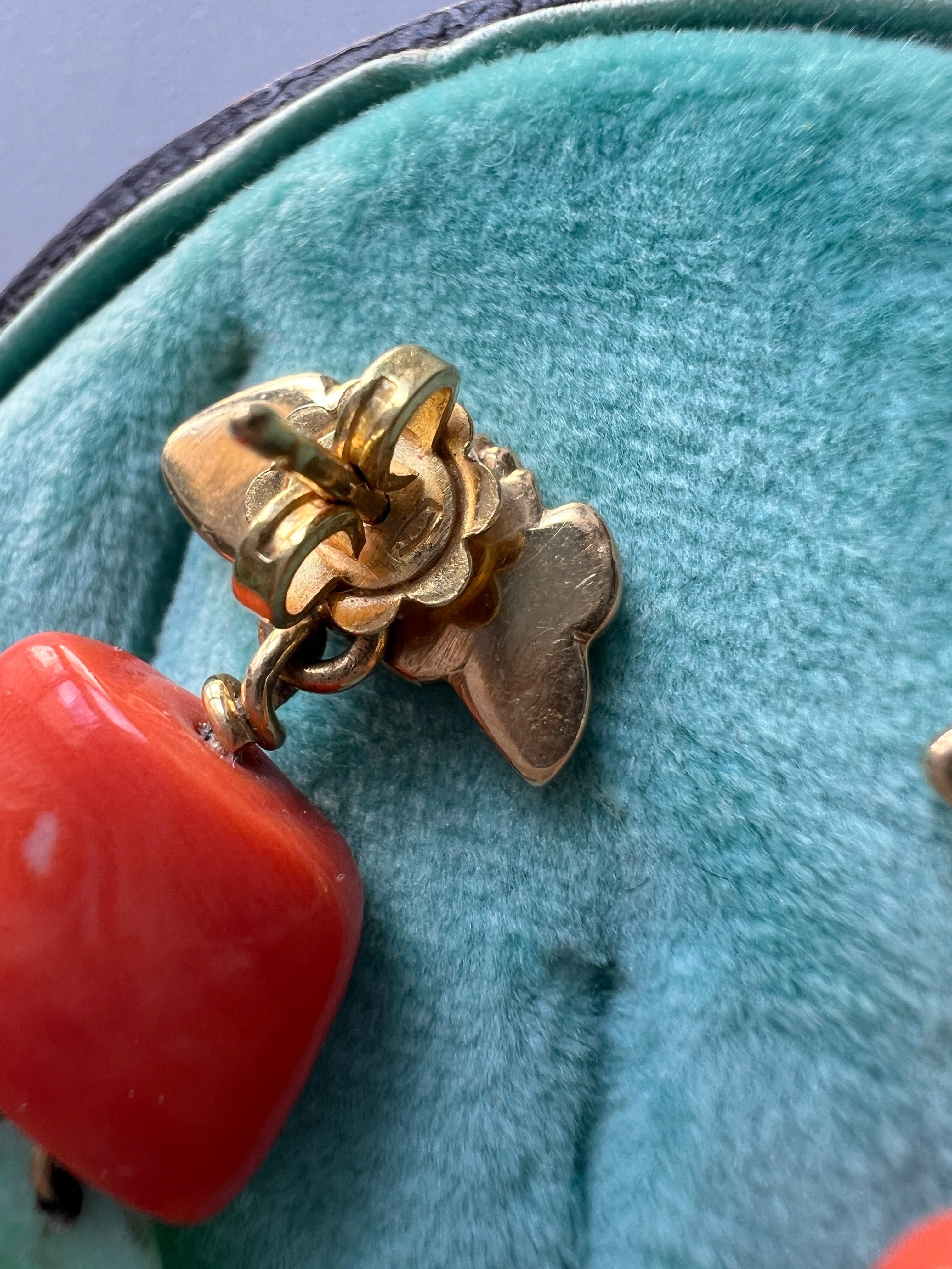 Maria Grazia Baldan 18K Gold Jade, Coral & Diamond fish Earrings